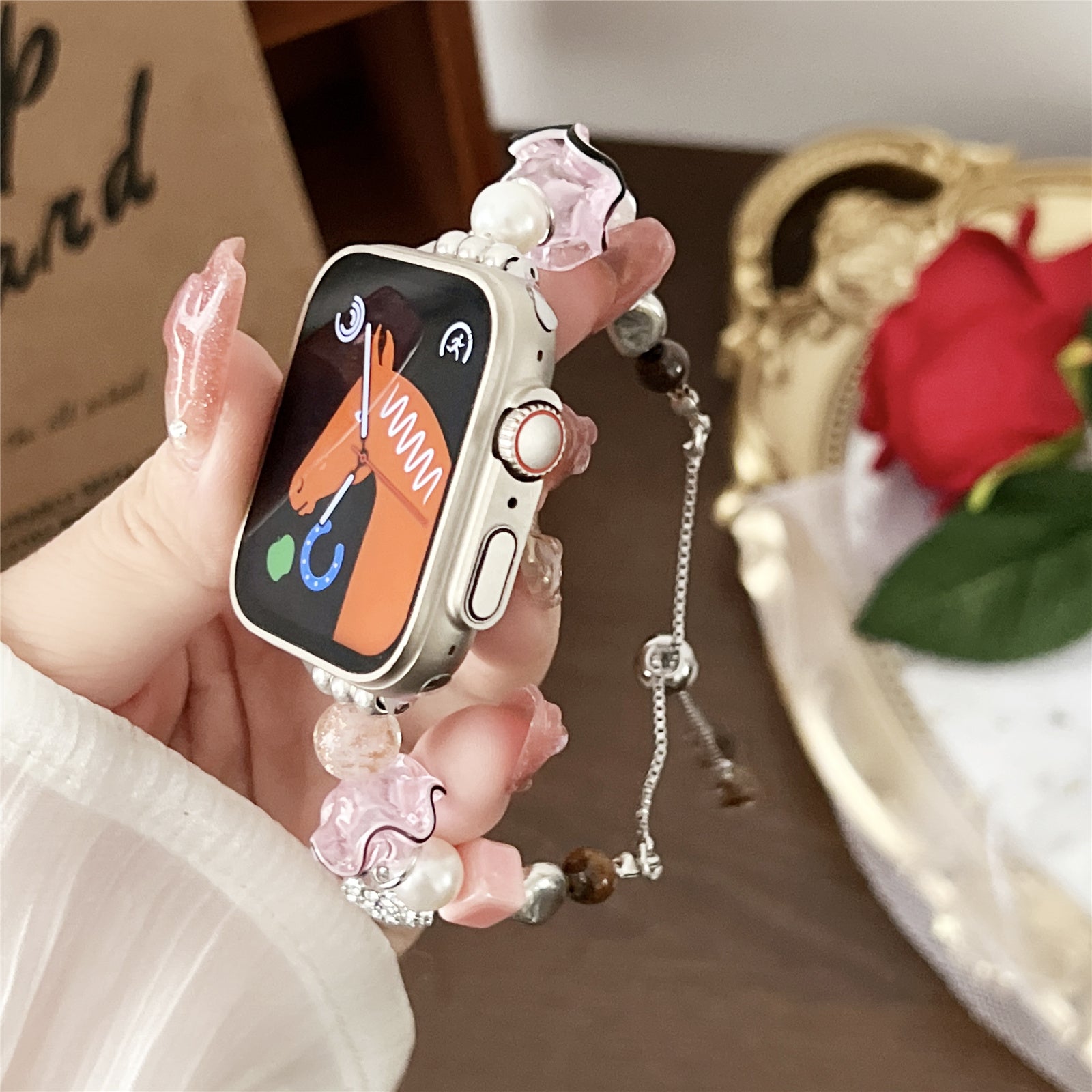 For Apple Watch Series 9 8 7 41mm 6 5 4 SE SE (2020) SE (2023) 40mm 3 2 1 38mm Zinc Alloy Drawstring Watch Band Chain Decoration Watch Strap