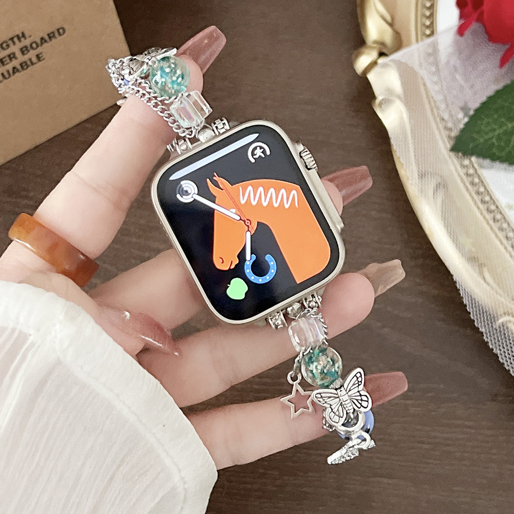 For Apple Watch Series 9 8 7 41mm 6 5 4 SE SE (2020) SE (2023) 40mm 3 2 1 38mm Zinc Alloy Drawstring Watch Band Chain Decoration Watch Strap