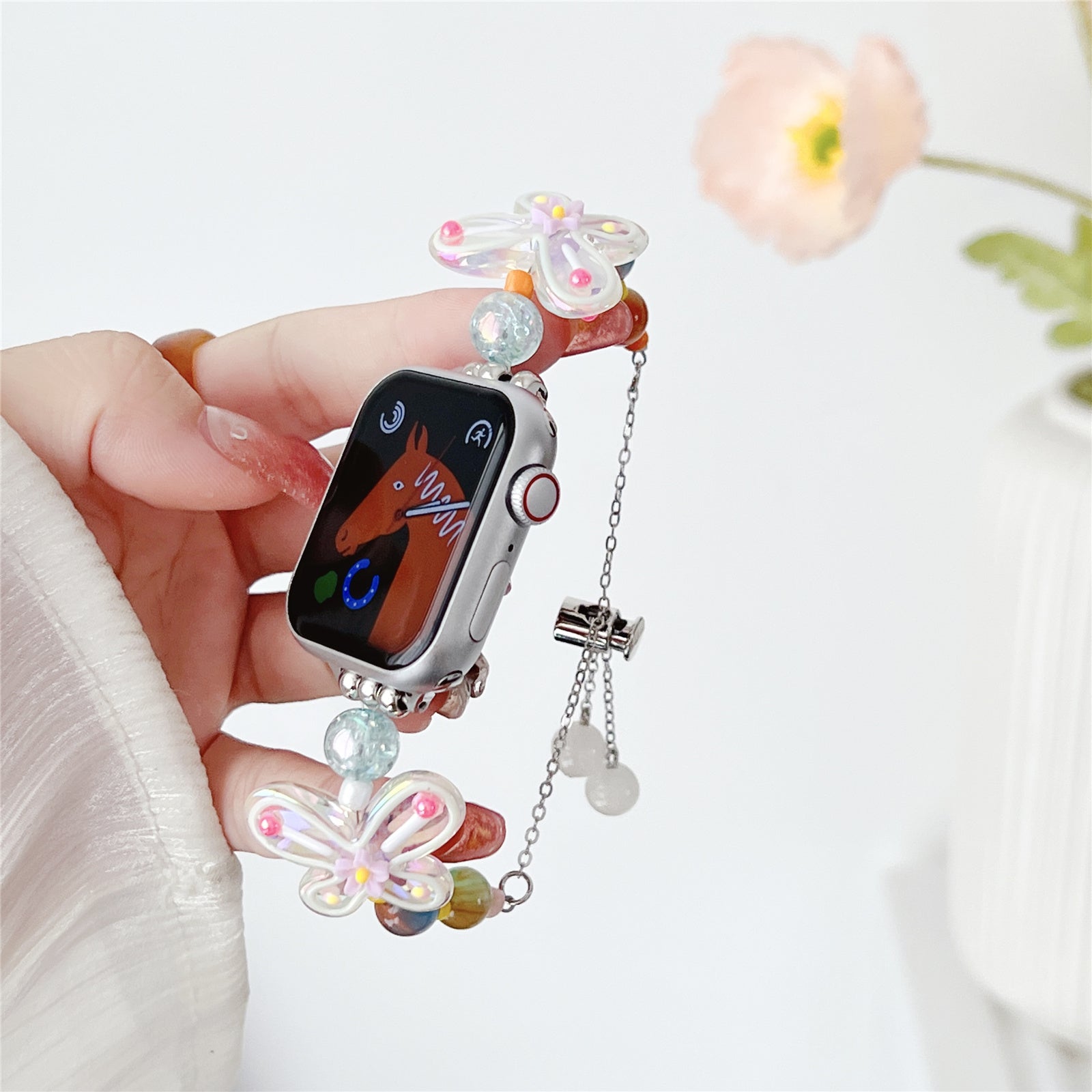 For Apple Watch Series 9 8 7 41mm 6 5 4 SE SE (2020) SE (2023) 40mm 3 2 1 38mm AW Zinc Alloy Watch Band Butterfly Decoration Drawstring Watch Strap