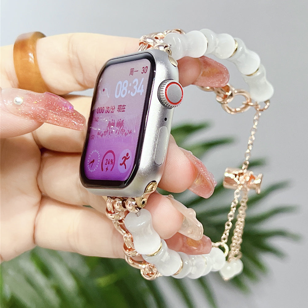For Apple Watch Series 9 8 7 41mm 6 5 4 SE SE (2020) SE (2023) 40mm 3 2 1 38mm AW Zinc Alloy Watch Band Bamboo Design Drawstring Watch Strap