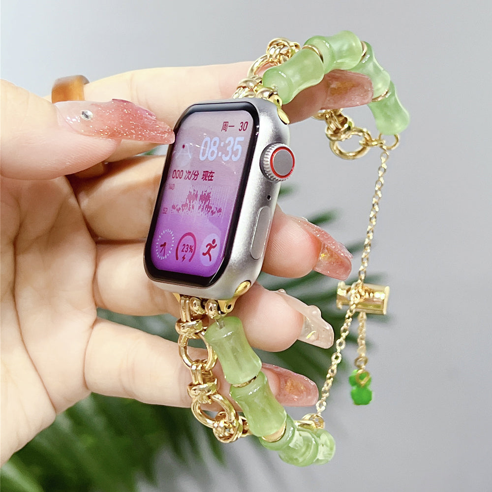 For Apple Watch Series 9 8 7 41mm 6 5 4 SE SE (2020) SE (2023) 40mm 3 2 1 38mm AW Zinc Alloy Watch Band Bamboo Design Drawstring Watch Strap