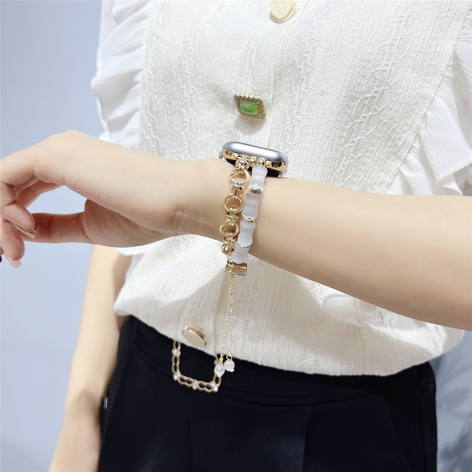 For Apple Watch Series 9 8 7 41mm 6 5 4 SE SE (2020) SE (2023) 40mm 3 2 1 38mm AW Zinc Alloy Watch Band Bamboo Design Drawstring Watch Strap