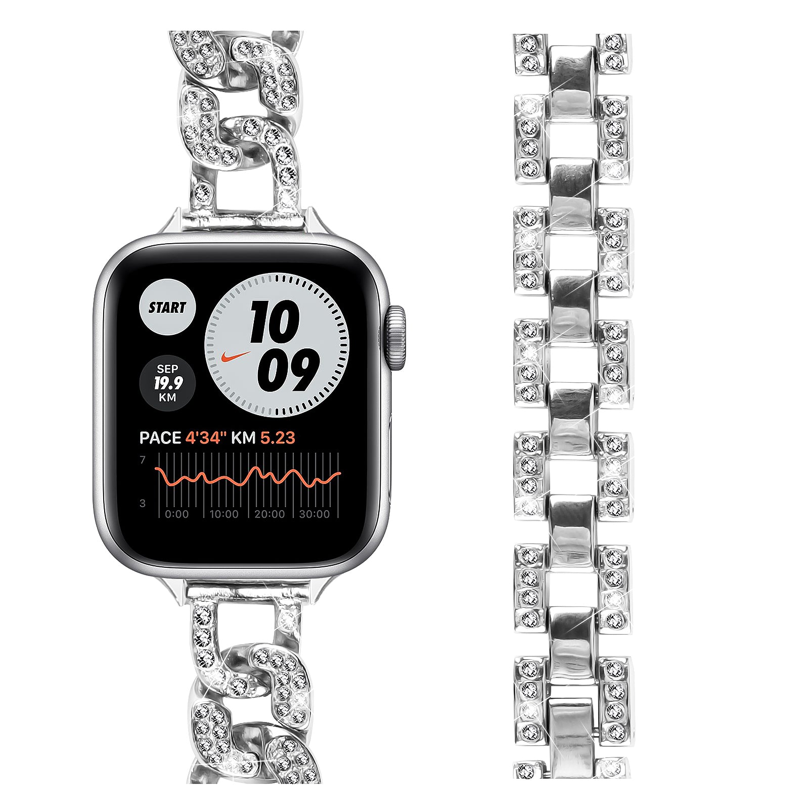 Alloy Watch Strap for Apple Watch Ultra 2 49mm Series 9 45mm SE (2023) 44mm Ultra 49mm 8 7 45mm 6 5 4 SE (2022) SE 44mm 3 2 1 42mm Rhinestone Decor Watch Band