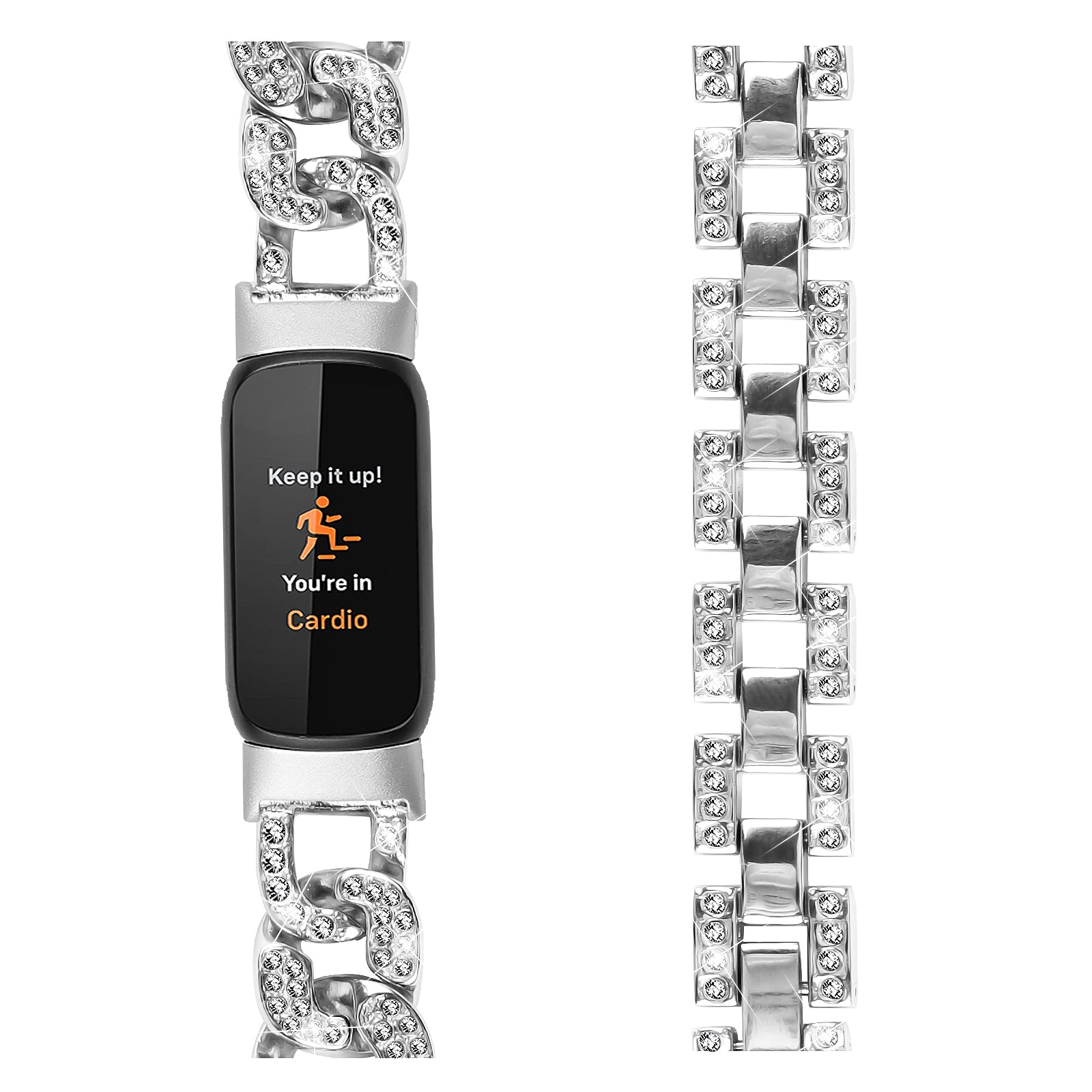 For Fitbit Luxe Rhinestone Decor Watch Band Zinc Alloy Metal Strap