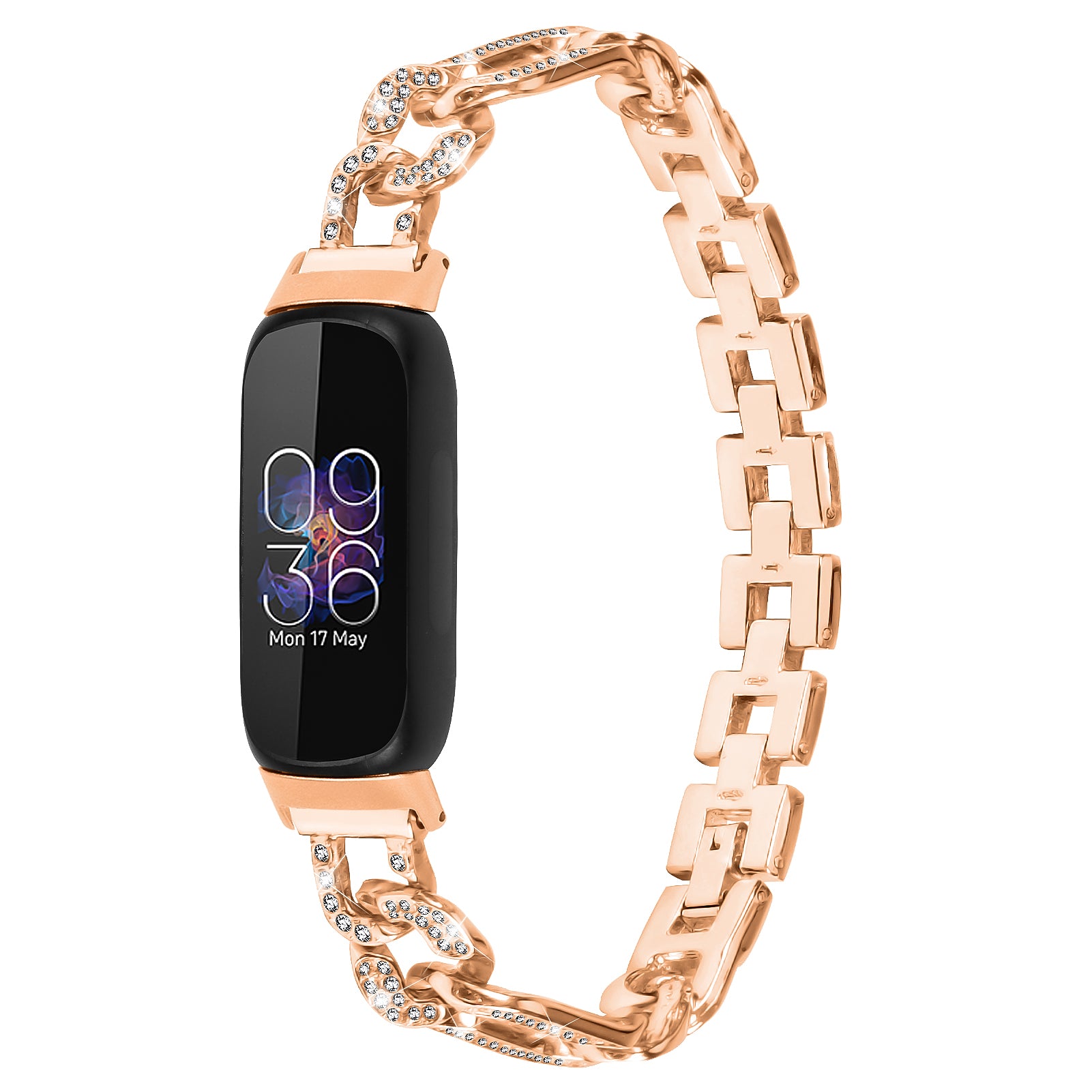 For Fitbit Inspire 3 Alloy Metal Watch Band Bling Rhinestone Decor Bracelet Strap