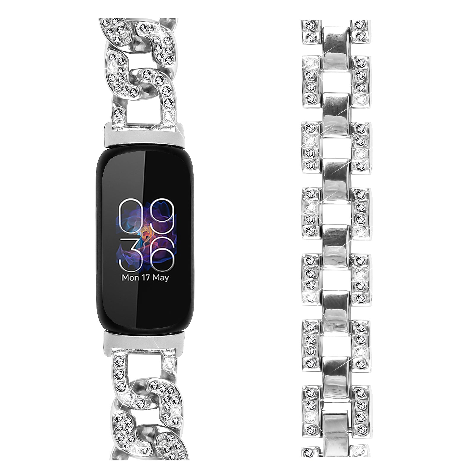 For Fitbit Inspire 3 Alloy Metal Watch Band Bling Rhinestone Decor Bracelet Strap