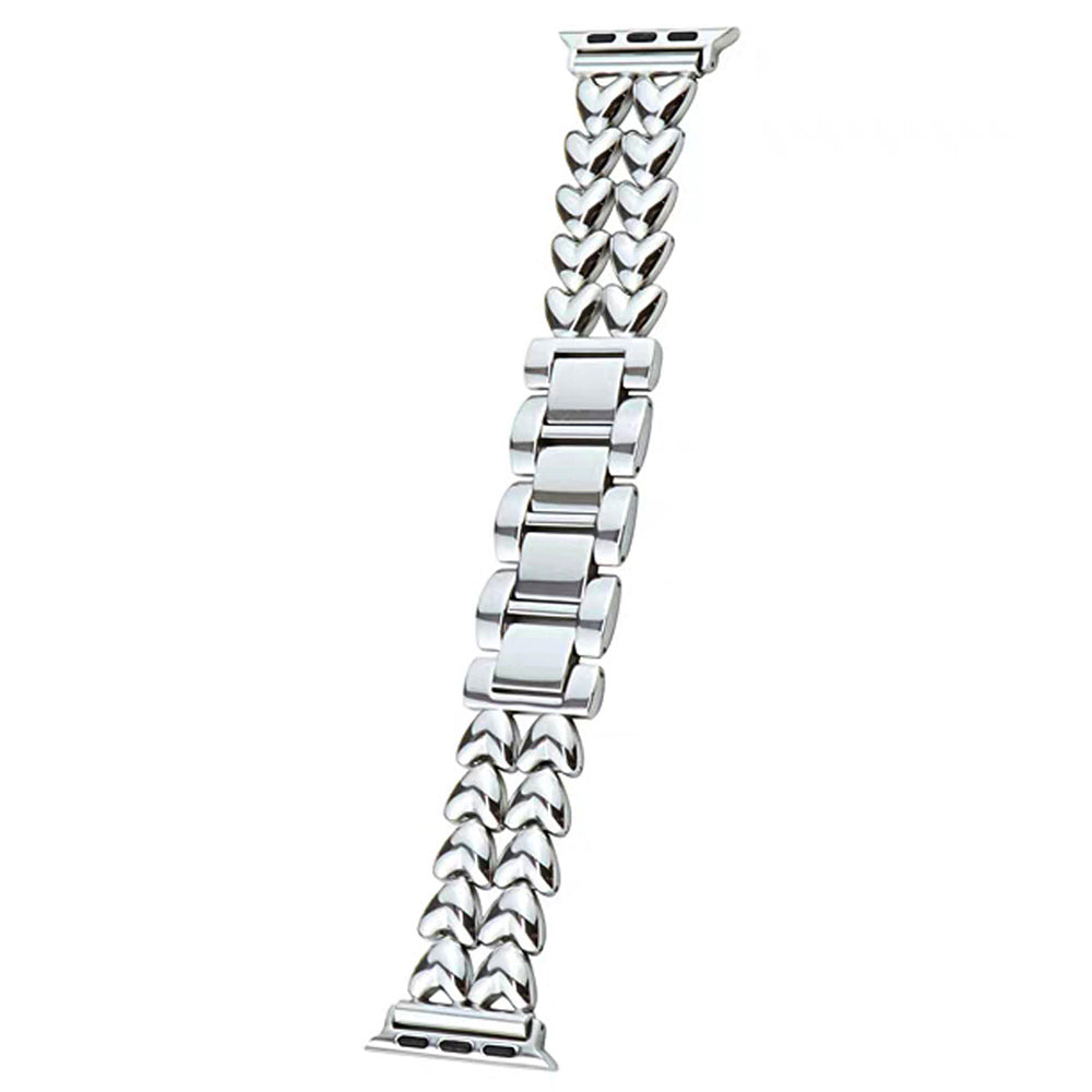 Metal Band for Apple Watch Series 9 8 7 41mm 6 5 4 SE SE (2022) SE (2023) 40mm Series 3 2 1 38mm Double-row Heart Alloy Watch Strap