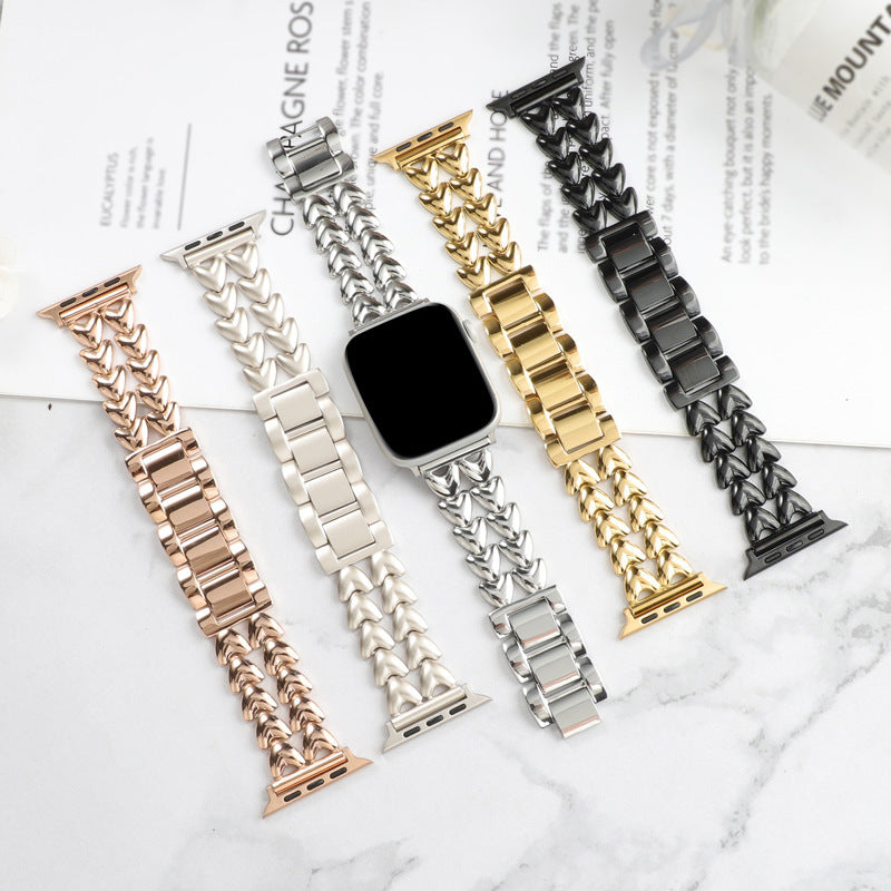 Metal Band for Apple Watch Series 9 8 7 41mm 6 5 4 SE SE (2022) SE (2023) 40mm Series 3 2 1 38mm Double-row Heart Alloy Watch Strap