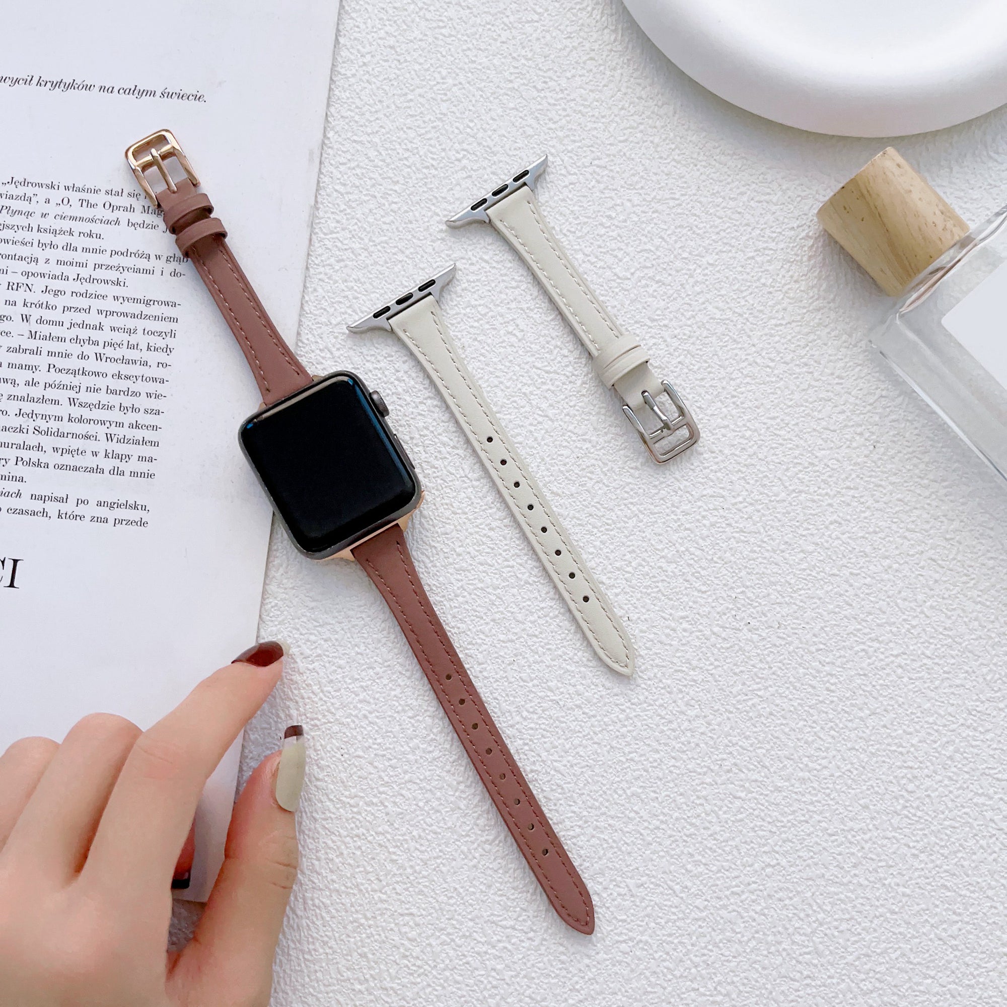 For Apple Watch Series 9 8 7 41mm 6 5 4 SE SE (2022) SE (2023) 40mm 3 2 1 38mm Slim Watchband Genuine Cow Leather Watch Strap