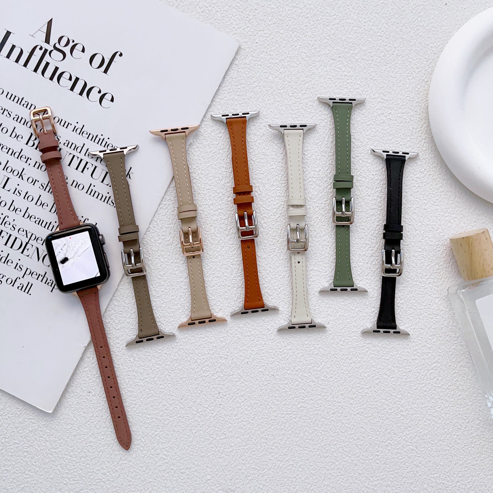 For Apple Watch Series 9 8 7 41mm 6 5 4 SE SE (2022) SE (2023) 40mm 3 2 1 38mm Slim Watchband Genuine Cow Leather Watch Strap