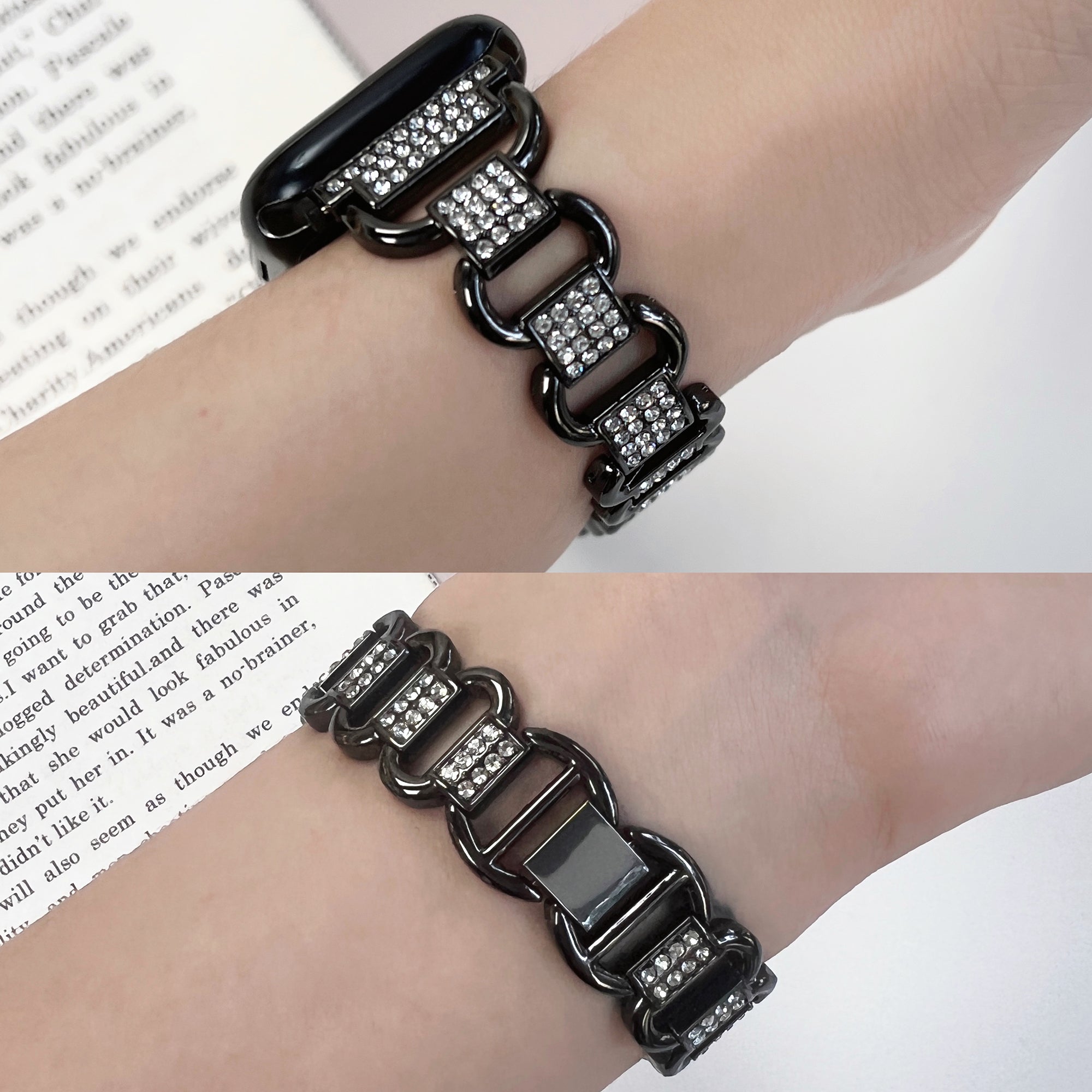 For Apple Watch Ultra 2 49mm Series 9 45mm SE (2023) 44mm Ultra 49mm 8 7 45mm 6 5 4 SE (2022) SE 44mm 3 2 1 42mm AW Metal Watch Strap Rhinestone Decor Hollow Watchband