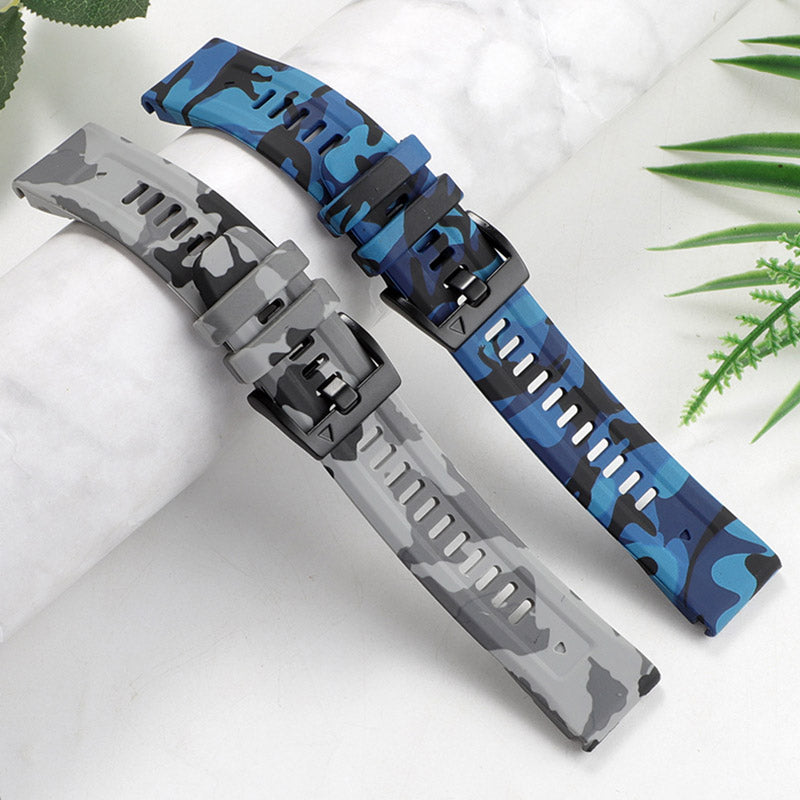 Silicone Watch Band for Garmin Fenix 7X 6X Camouflage Pattern 26mm Quick Release Casual Strap