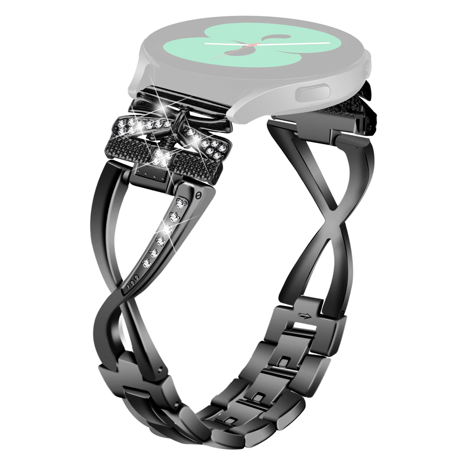 For Samsung Galaxy Watch Active Watch Active2 40 44mm Zinc Alloy Watch Strap Rhinestones Decor Crown 20mm X-Shape Watch Band