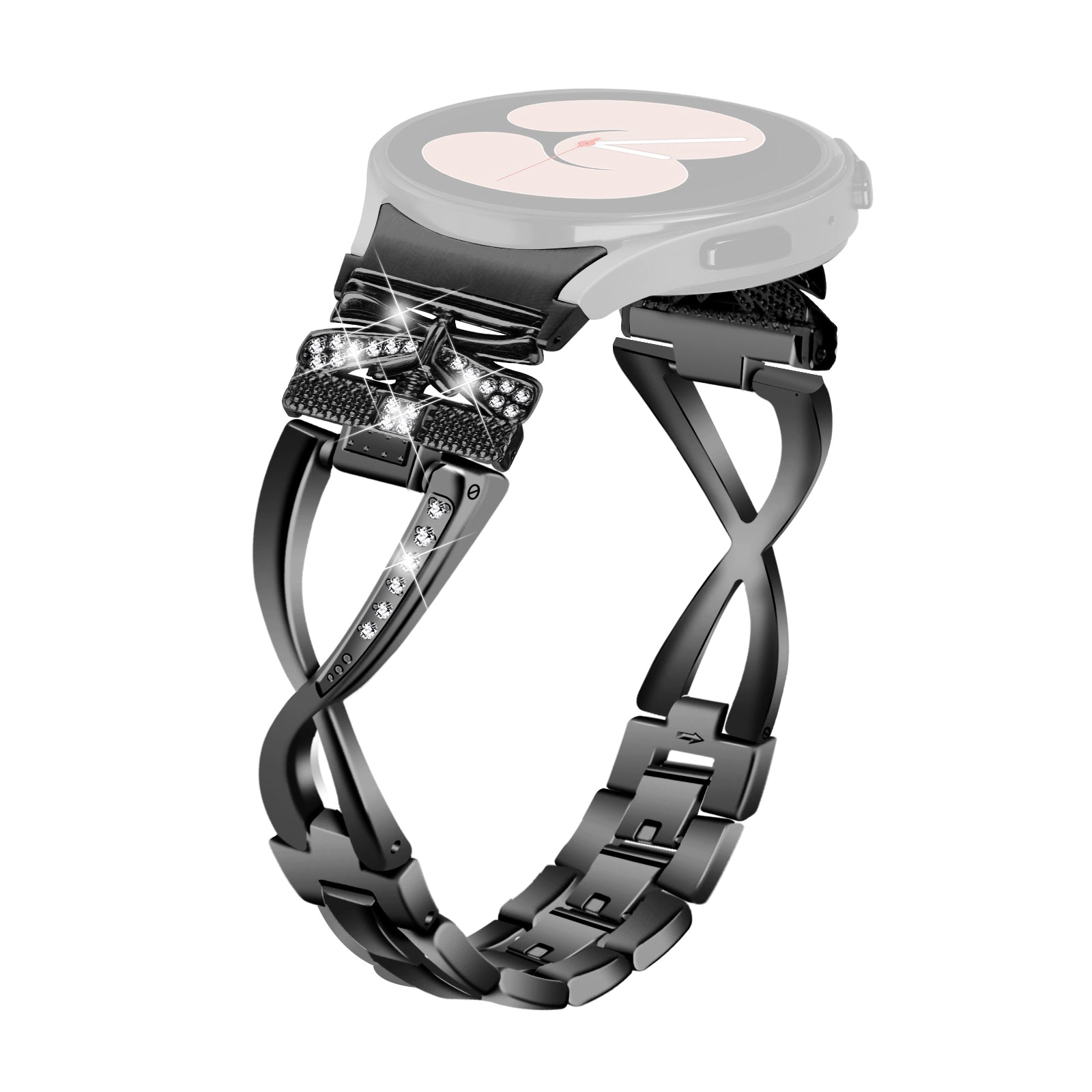 For Samsung Galaxy Watch4 40 44mm Watch4 Classic 42 46mm Watch 5 40 44mm Zinc Alloy Watchband with Connector Rhinestones Decor Crown X-Shape Watch Strap