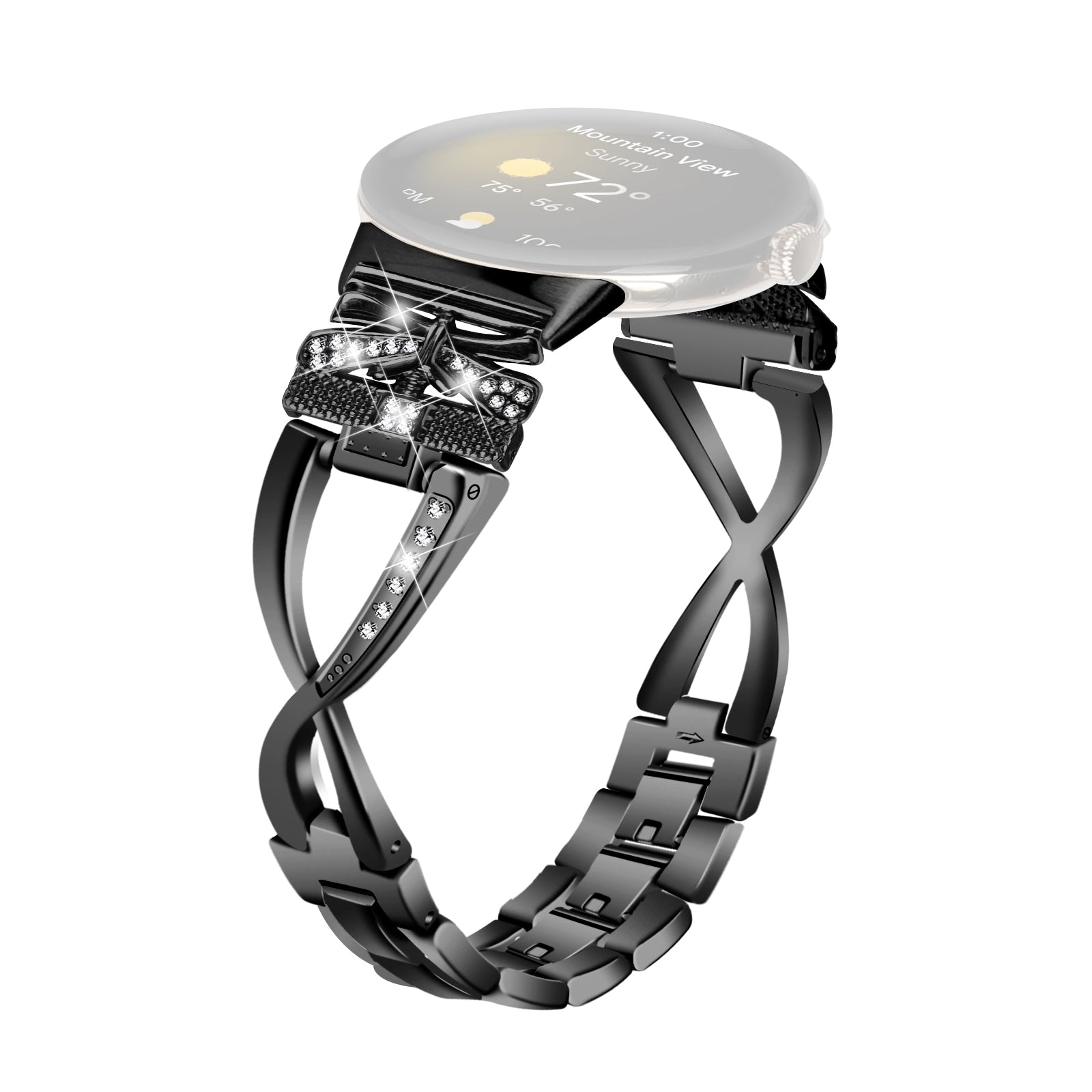 For Google Pixel Watch 2 Pixel Watch Crown X-shape Rhinestones Decor Watch Strap Zinc Alloy Wrist Band