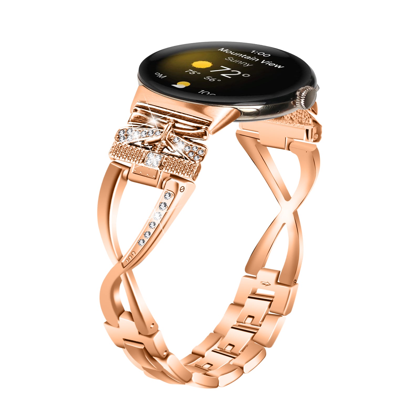 For Google Pixel Watch 2 Pixel Watch Crown X-shape Rhinestones Decor Watch Strap Zinc Alloy Wrist Band