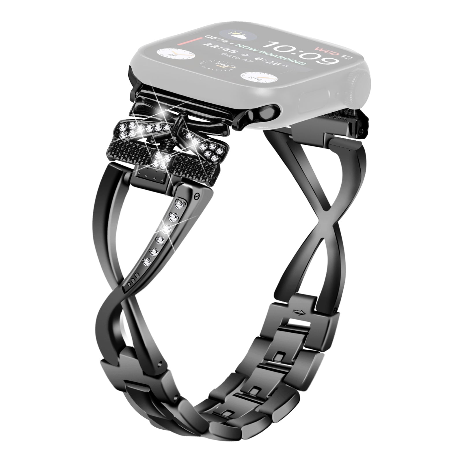For Apple Watch Series 9 8 7 41mm 6 5 4 SE SE (2022) SE (2023) 40mm 3 2 1 38mm Rhinestones Decor Crown X-shape Watch Strap Zinc Alloy Replace Band