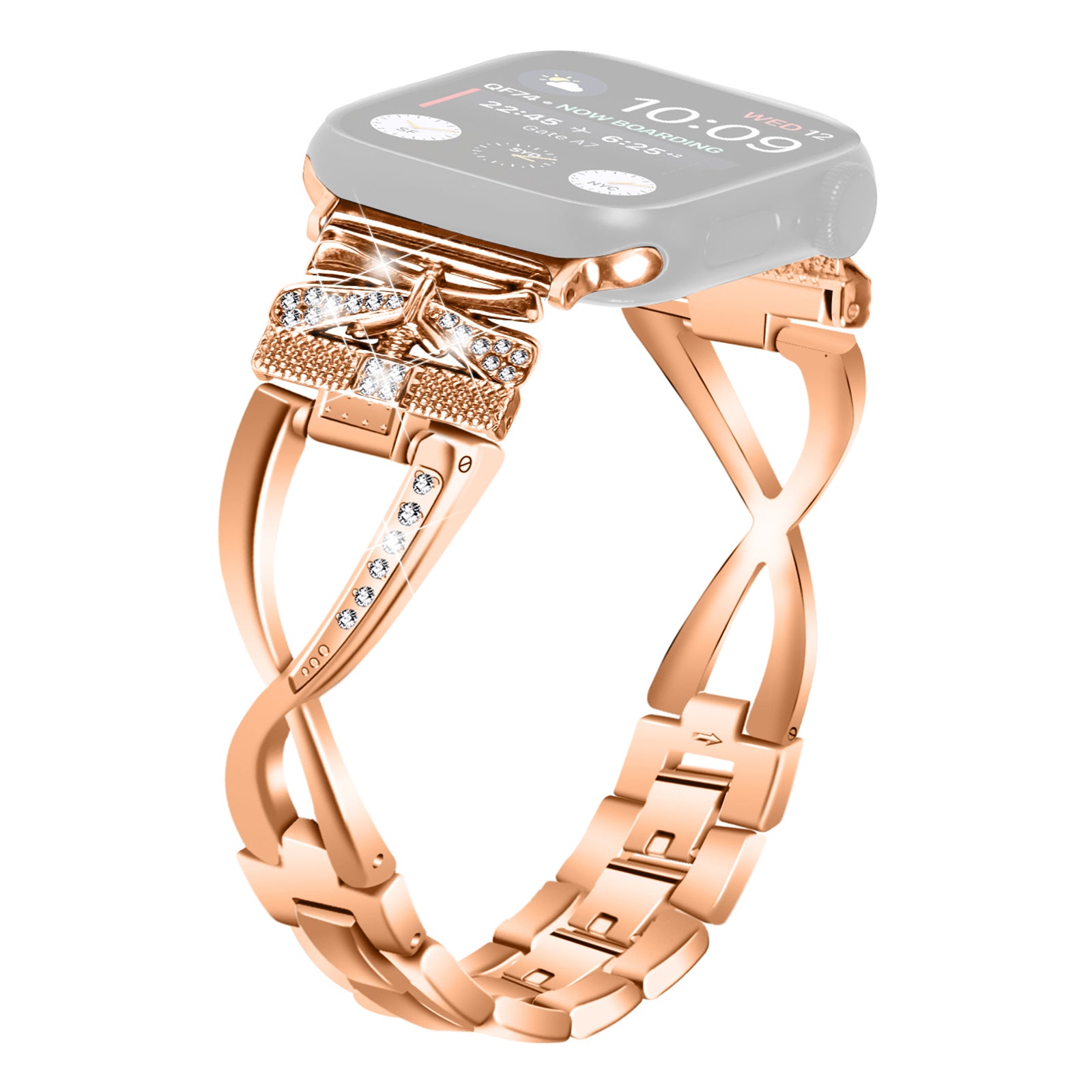 For Apple Watch Series 9 8 7 41mm 6 5 4 SE SE (2022) SE (2023) 40mm 3 2 1 38mm Rhinestones Decor Crown X-shape Watch Strap Zinc Alloy Replace Band