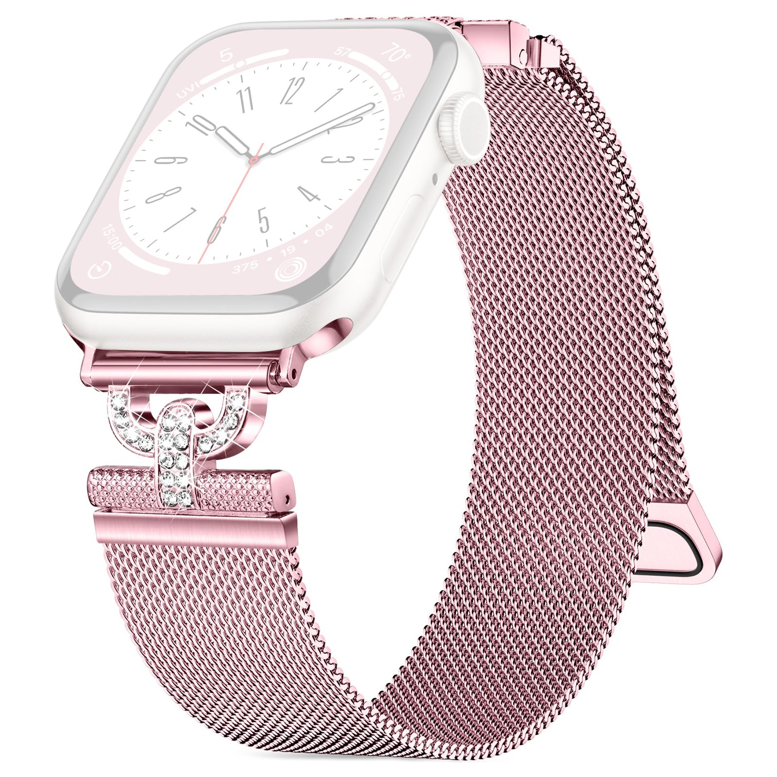 For Apple Watch Series 9 8 7 41mm 6 5 4 SE SE (2022) SE (2023) 40mm 3 2 1 38mm Magnetic Milanese Wrist Band Rhinestones D-shape Design Stainless Steel Strap