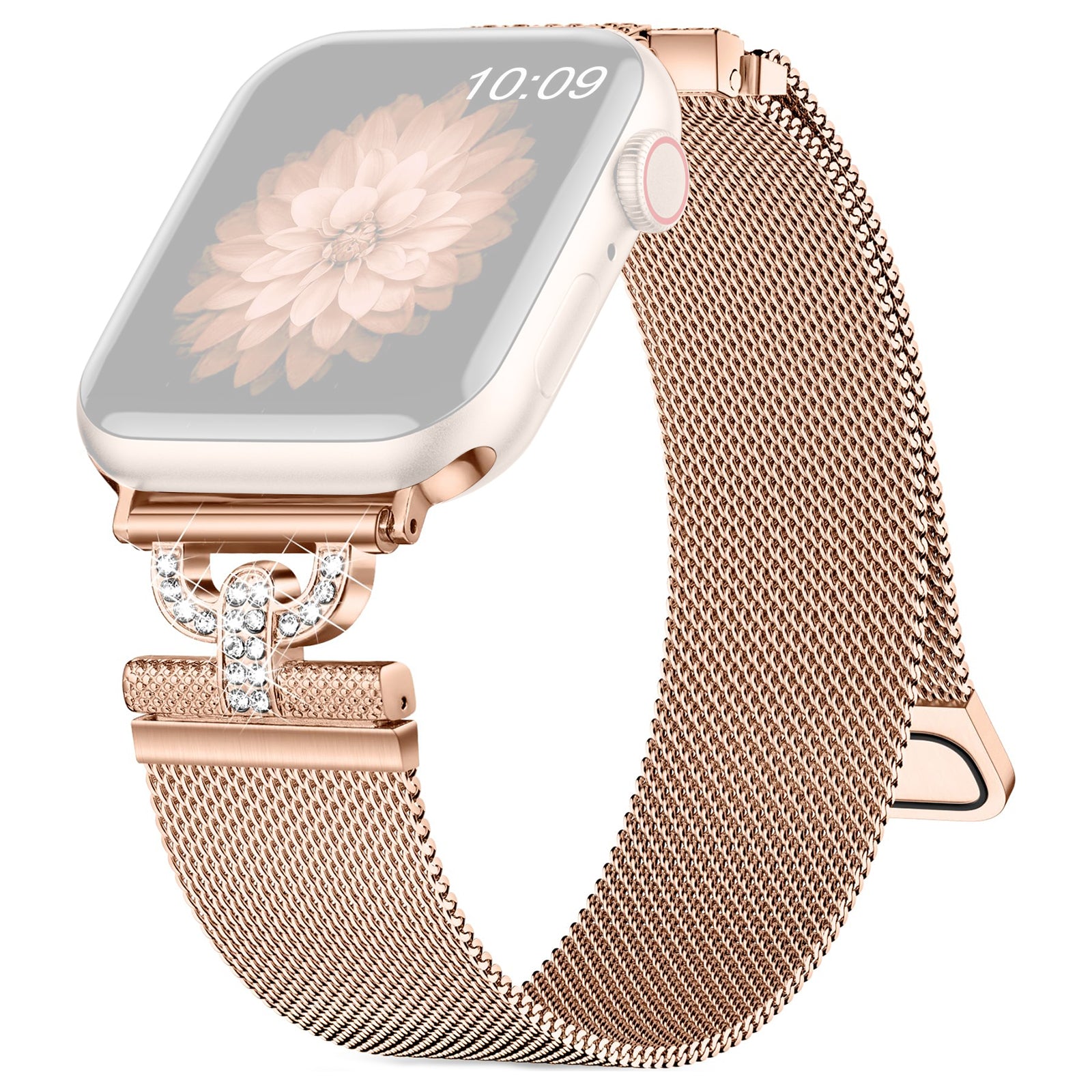 For Apple Watch Series 9 8 7 41mm 6 5 4 SE SE (2022) SE (2023) 40mm 3 2 1 38mm Magnetic Milanese Wrist Band Rhinestones D-shape Design Stainless Steel Strap