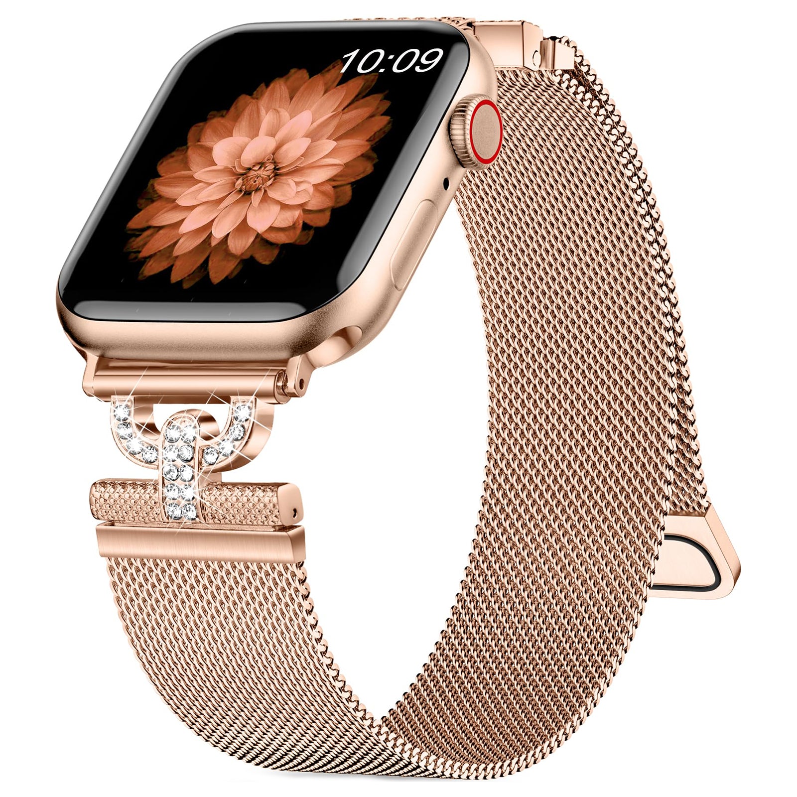 For Apple Watch Series 9 8 7 41mm 6 5 4 SE SE (2022) SE (2023) 40mm 3 2 1 38mm Magnetic Milanese Wrist Band Rhinestones D-shape Design Stainless Steel Strap