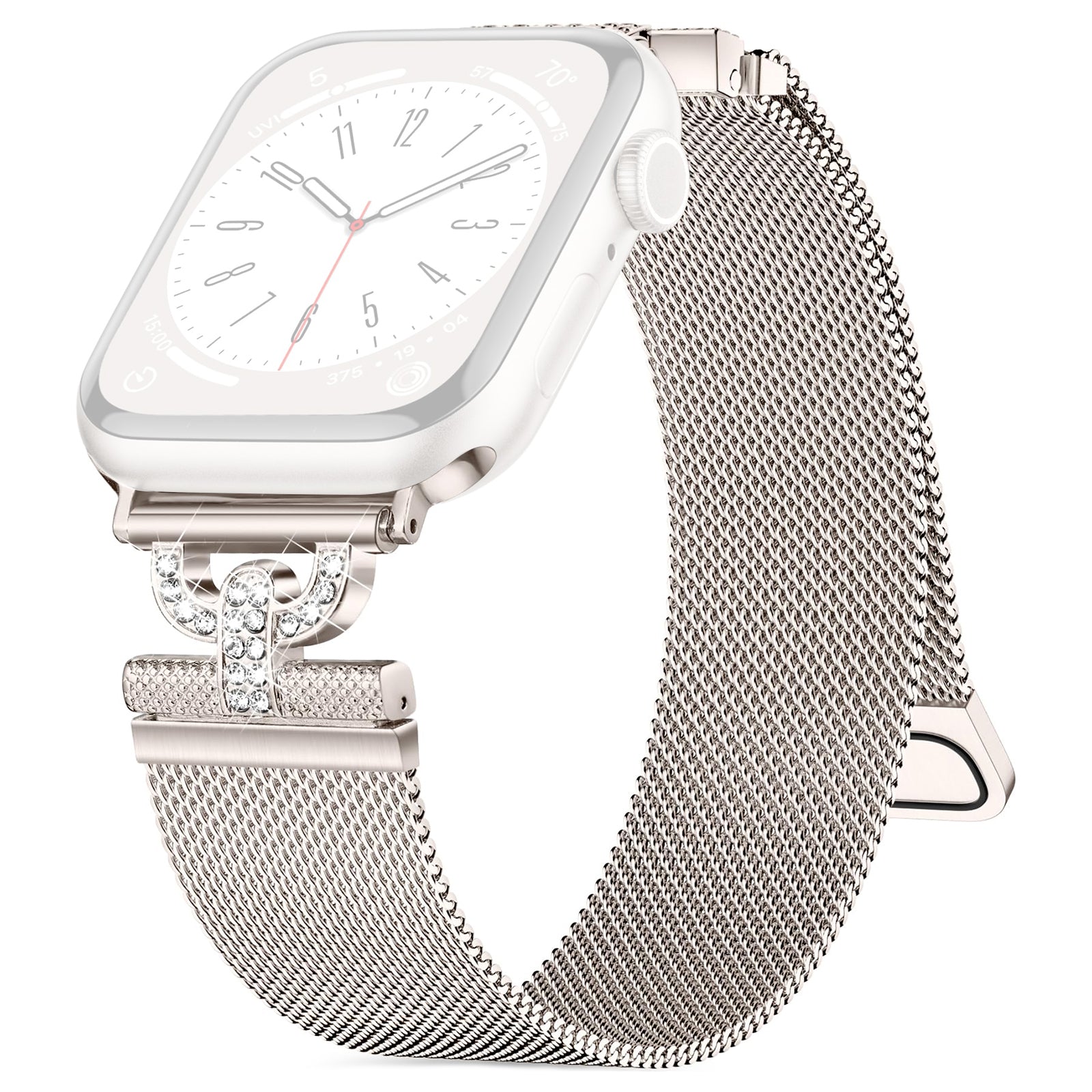 For Apple Watch Series 9 8 7 41mm 6 5 4 SE SE (2022) SE (2023) 40mm 3 2 1 38mm Magnetic Milanese Wrist Band Rhinestones D-shape Design Stainless Steel Strap