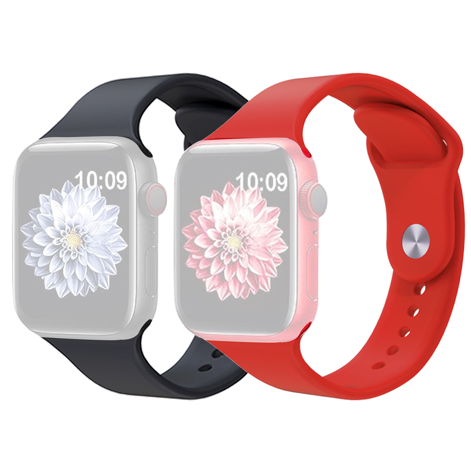 2Pcs Size M L AW Silicone Strap for Apple Watch Series 9 8 7 41mm 6 5 4 SE SE (2022) SE (2023) 40mm 3 2 1 38mm Adjustable Watch Band