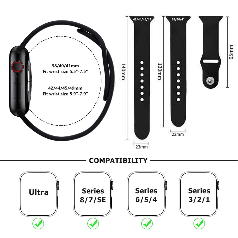 2Pcs Size M L AW Silicone Strap for Apple Watch Series 9 8 7 41mm 6 5 4 SE SE (2022) SE (2023) 40mm 3 2 1 38mm Adjustable Watch Band