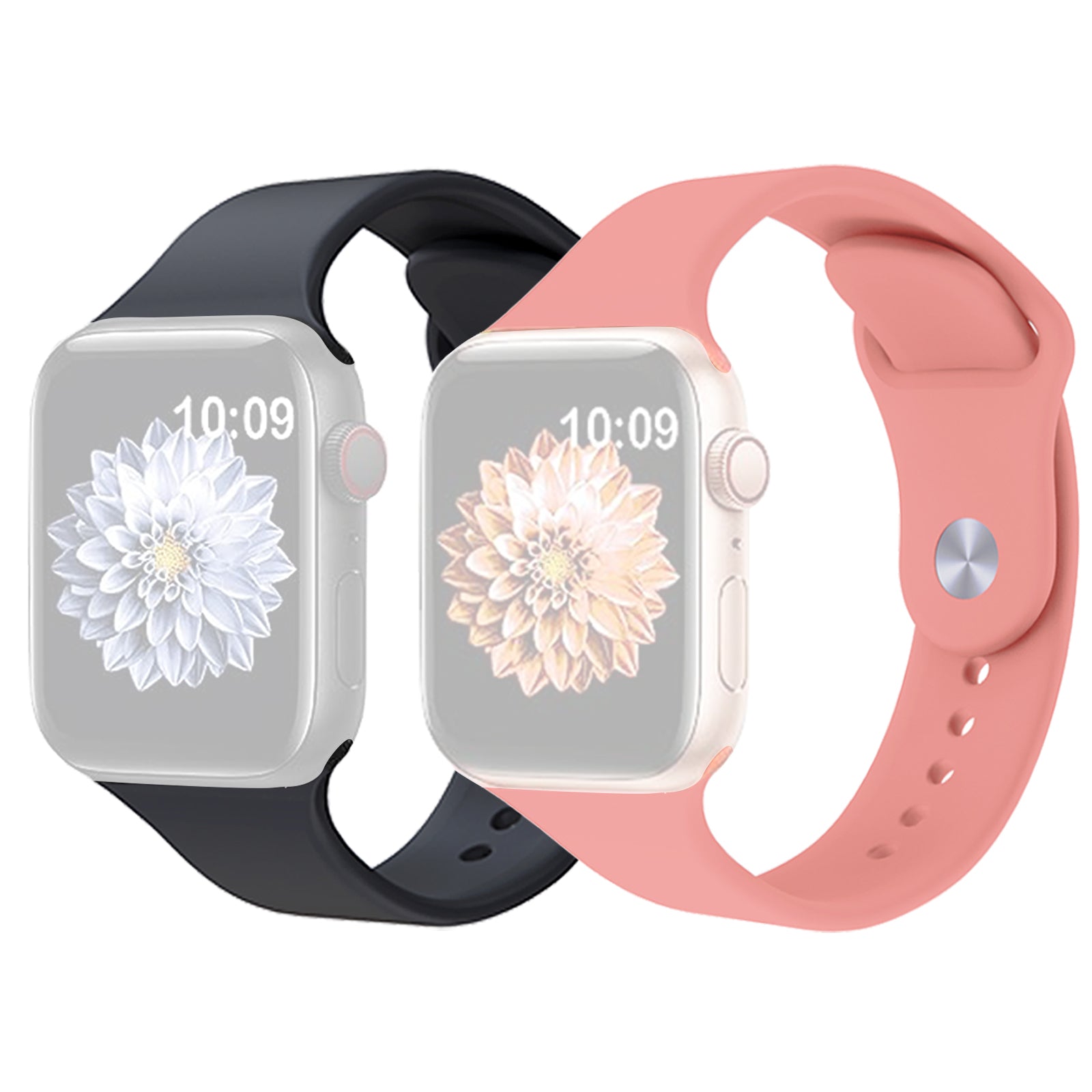 2Pcs Size M L AW Silicone Strap for Apple Watch Series 9 8 7 41mm 6 5 4 SE SE (2022) SE (2023) 40mm 3 2 1 38mm Adjustable Watch Band