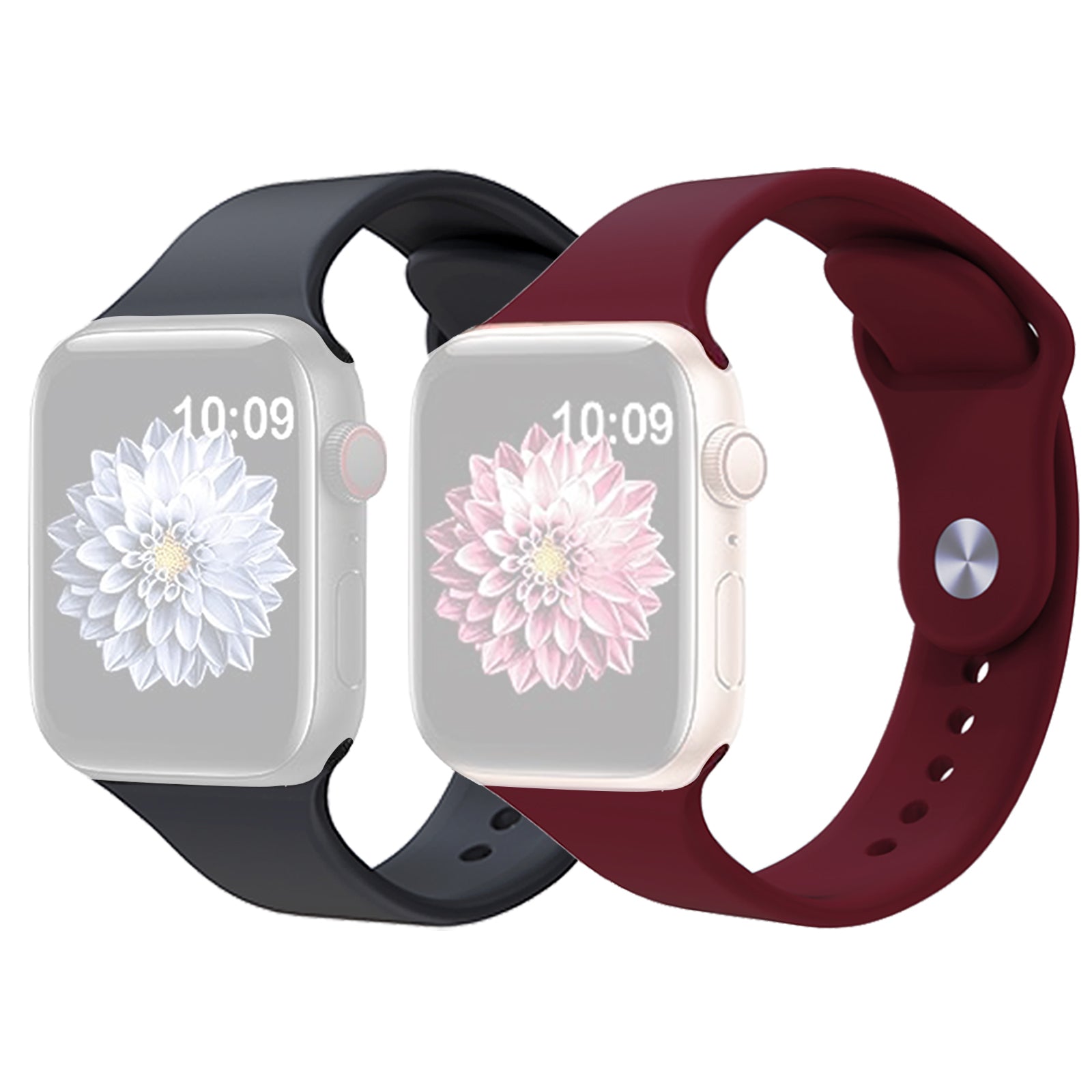 2Pcs Size M L AW Silicone Strap for Apple Watch Series 9 8 7 41mm 6 5 4 SE SE (2022) SE (2023) 40mm 3 2 1 38mm Adjustable Watch Band