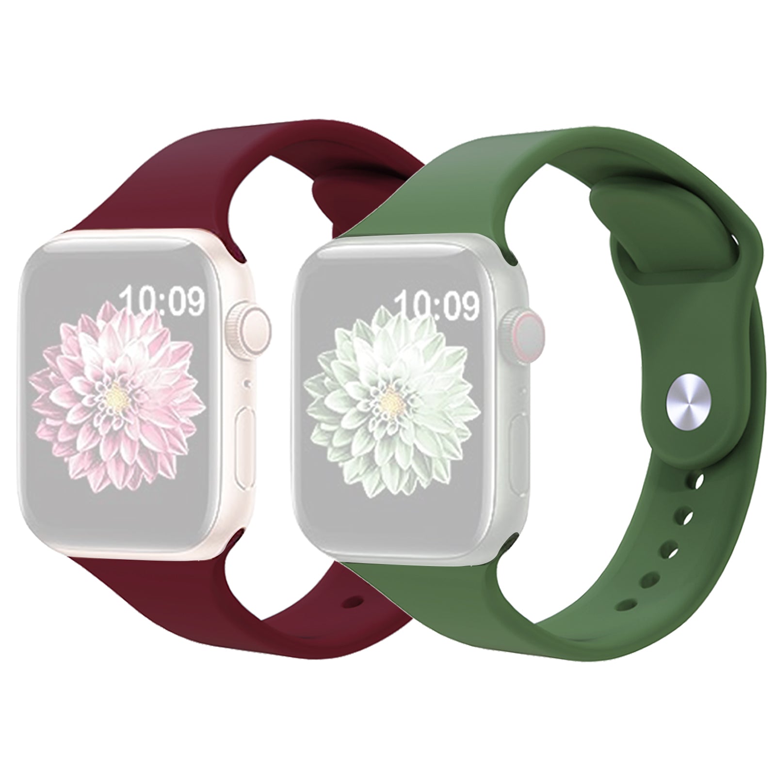 2Pcs Size M L AW Silicone Strap for Apple Watch Series 9 8 7 41mm 6 5 4 SE SE (2022) SE (2023) 40mm 3 2 1 38mm Adjustable Watch Band