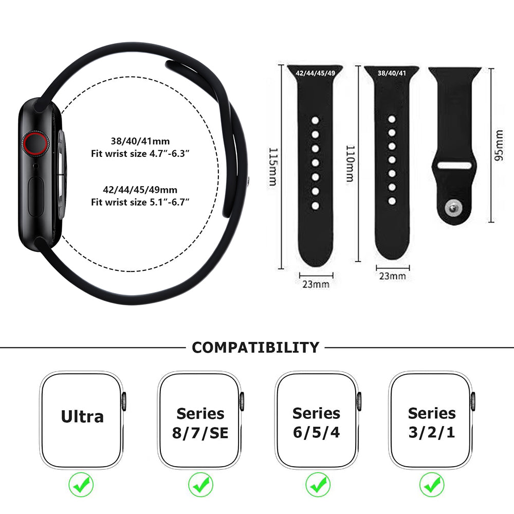 For Apple Watch 9 8 7 41mm SE SE (2022) SE (2023) 6 5 4 40mm 3 2 1 38mm AW 2pcs Soft Silicone Smart Watch Band Strap Size S M