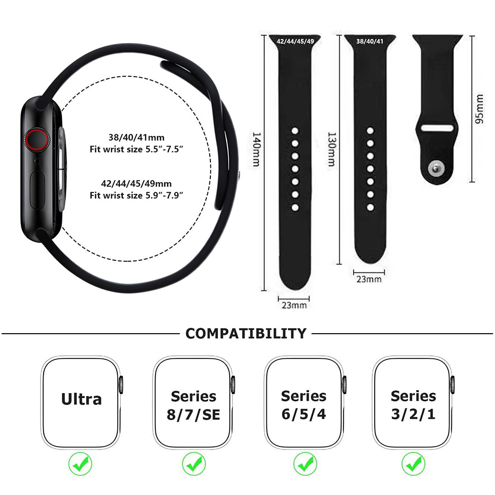 For Apple Watch Ultra 2 49mm Series 9 45mm SE (2023) 44mm Ultra 49mm 8 7 45mm 6 5 4 SE (2022) SE 44mm 3 2 1 42mm 6pcs AW Replaced Silicone Watchband Strap Size M L