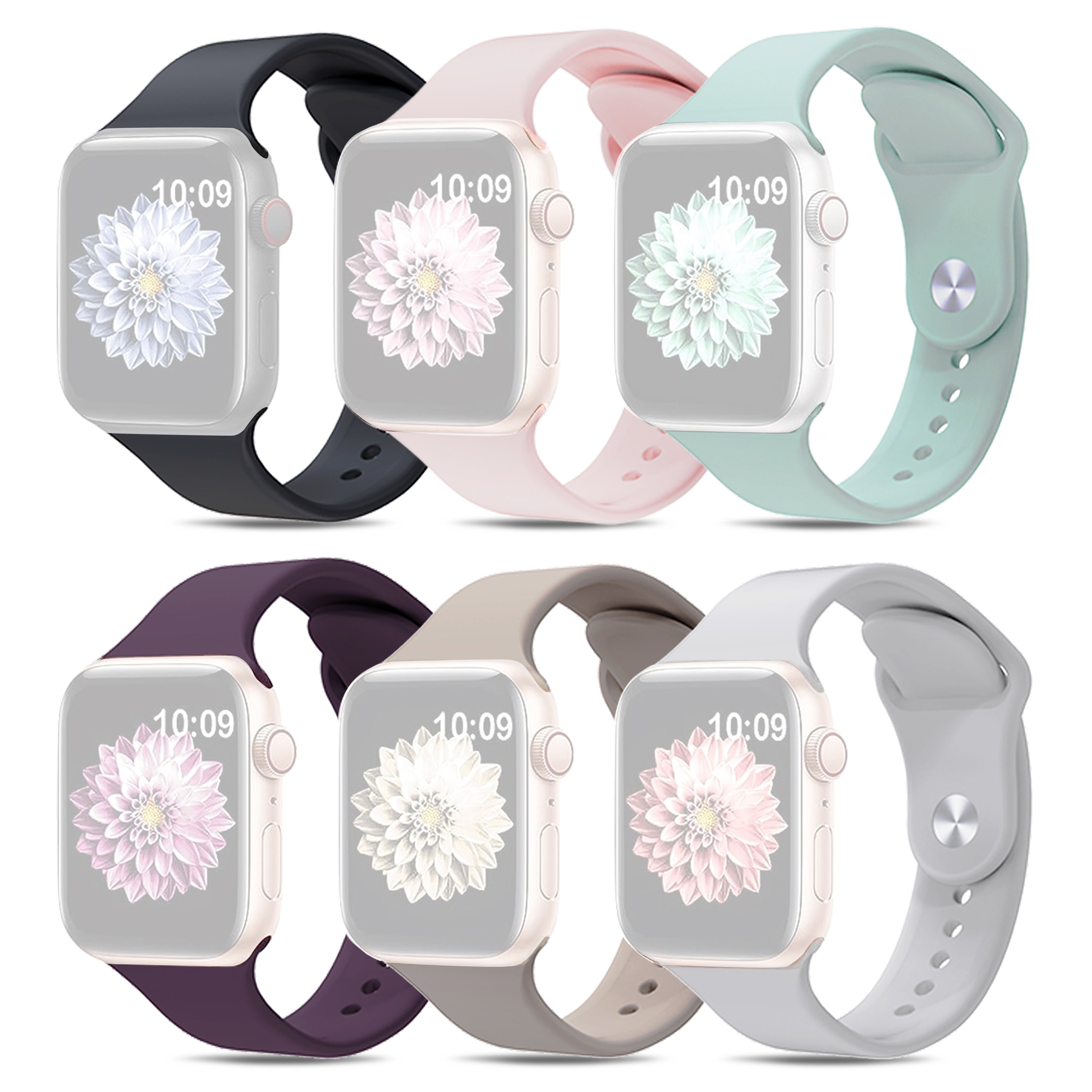 For Apple Watch Ultra 2 49mm Series 9 45mm SE (2023) 44mm Ultra 49mm 8 7 45mm 6 5 4 SE (2022) SE 44mm 3 2 1 42mm 6pcs AW Silicone Smart Watch Band Replacement Size S M