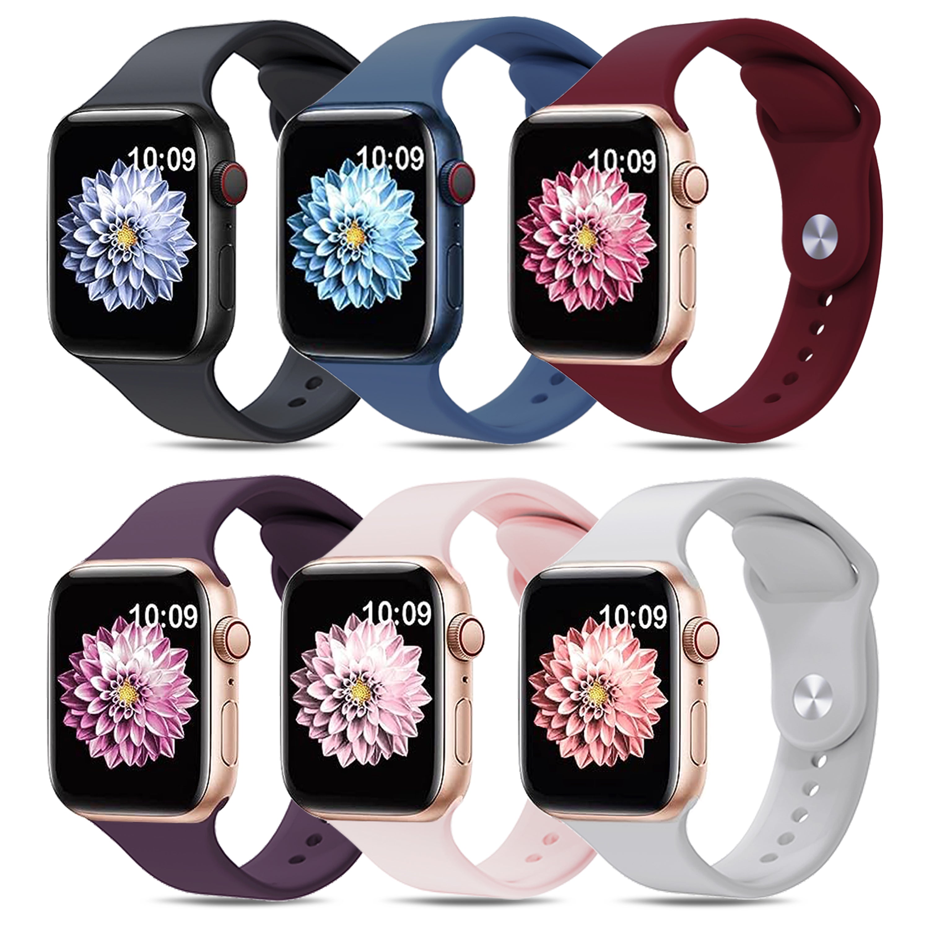 For Apple Watch Ultra 2 49mm Series 9 45mm SE (2023) 44mm Ultra 49mm 8 7 45mm 6 5 4 SE (2022) SE 44mm 3 2 1 42mm 6pcs AW Silicone Smart Watch Band Replacement Size S M
