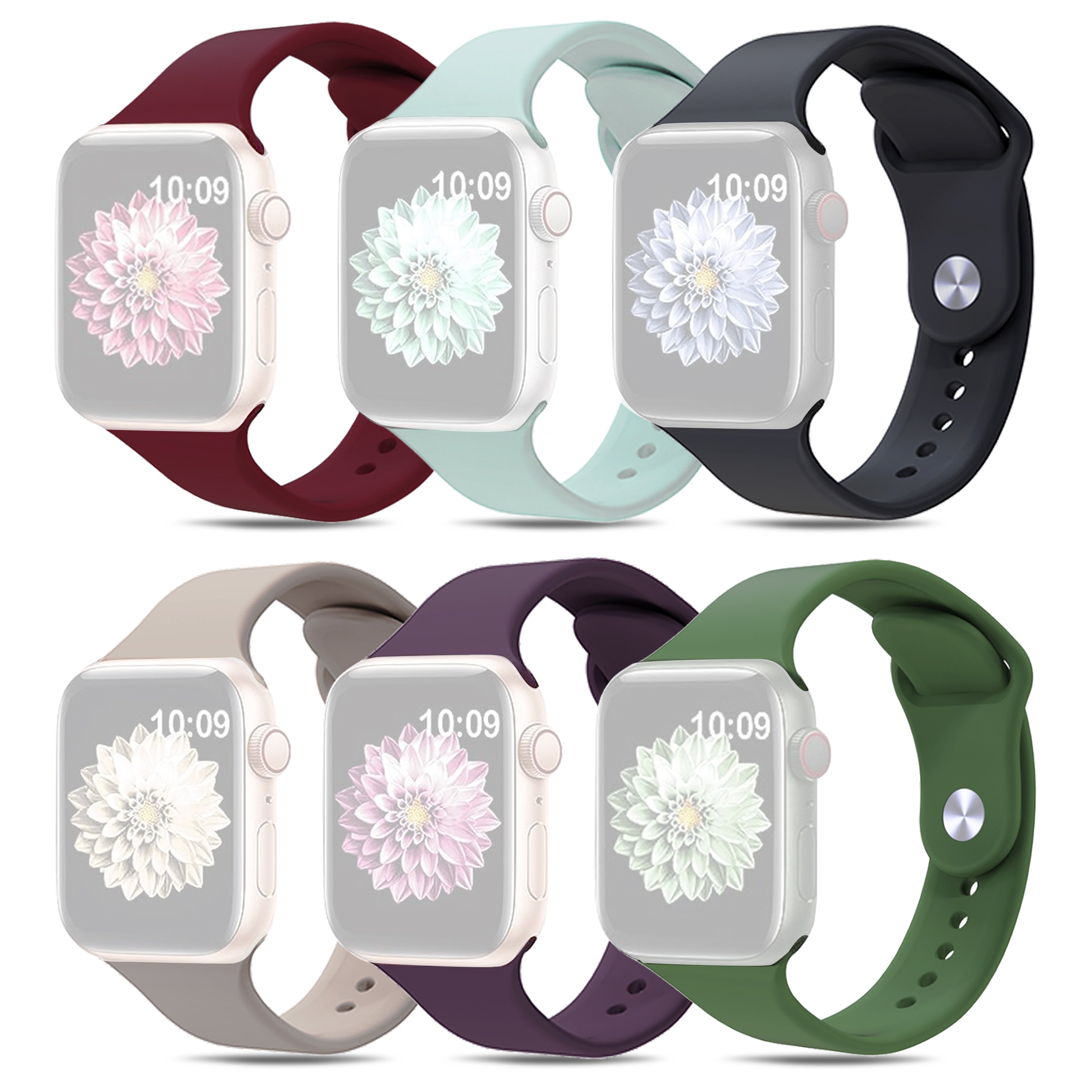 For Apple Watch Ultra 2 49mm Series 9 45mm SE (2023) 44mm Ultra 49mm 8 7 45mm 6 5 4 SE (2022) SE 44mm 3 2 1 42mm 6pcs AW Silicone Smart Watch Band Replacement Size S M