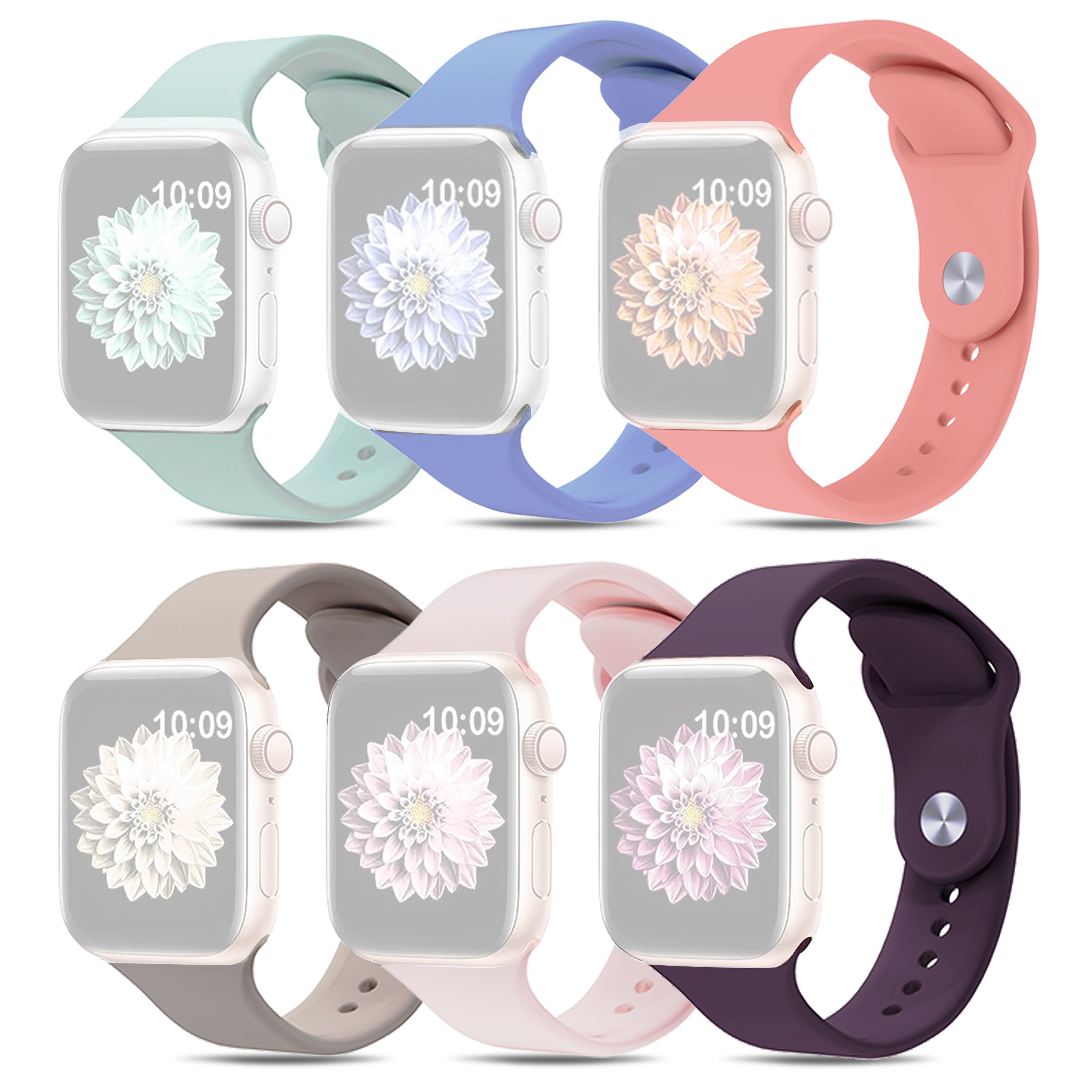 For Apple Watch Ultra 2 49mm Series 9 45mm SE (2023) 44mm Ultra 49mm 8 7 45mm 6 5 4 SE (2022) SE 44mm 3 2 1 42mm 6pcs AW Silicone Smart Watch Band Replacement Size S M