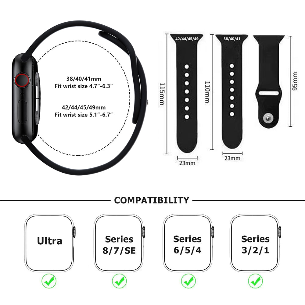 For Apple Watch Ultra 2 49mm Series 9 45mm SE (2023) 44mm Ultra 49mm 8 7 45mm 6 5 4 SE (2022) SE 44mm 3 2 1 42mm 6pcs AW Silicone Smart Watch Band Replacement Size S M