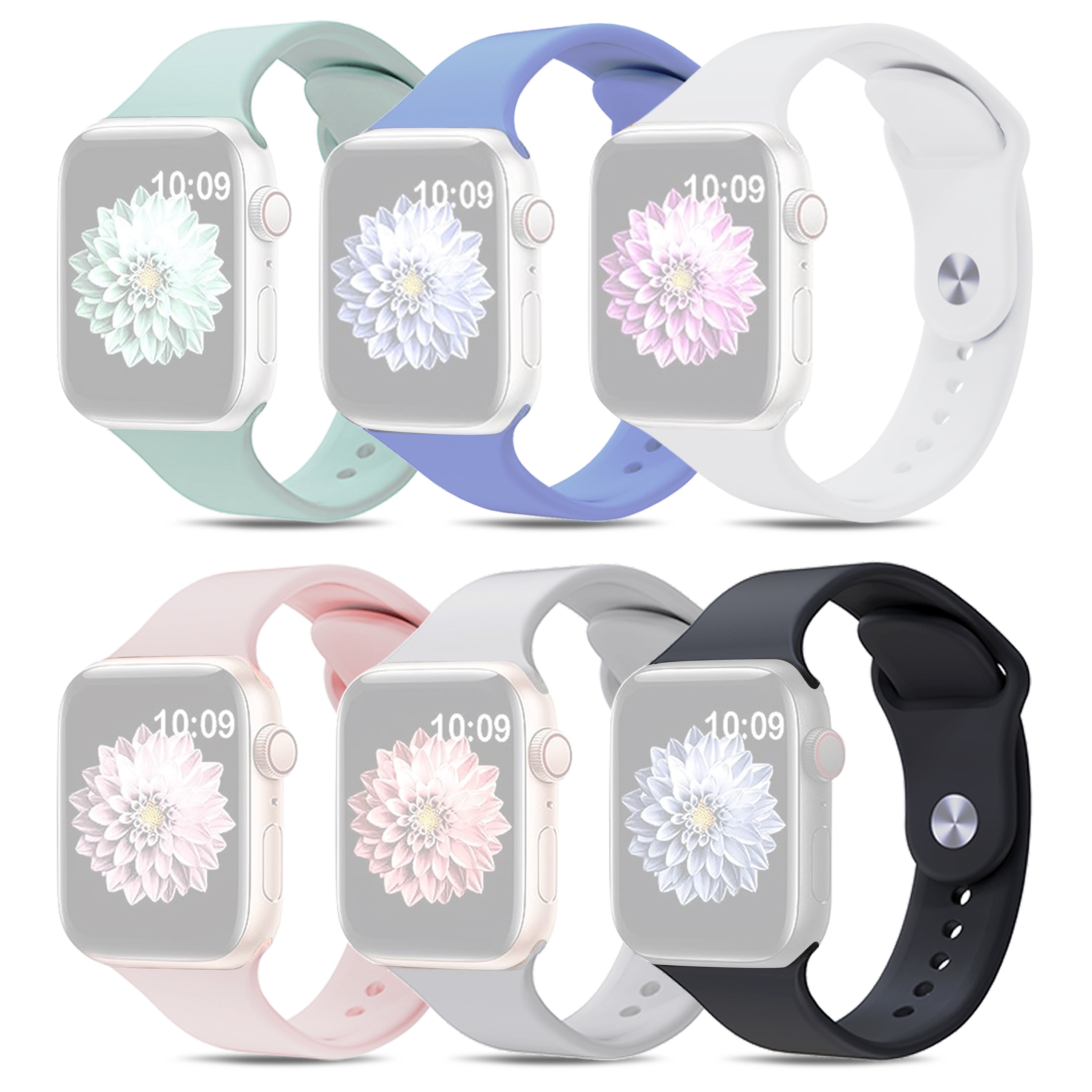 For Apple Watch Ultra 2 49mm Series 9 45mm SE (2023) 44mm Ultra 49mm 8 7 45mm 6 5 4 SE (2022) SE 44mm 3 2 1 42mm 6pcs AW Silicone Smart Watch Band Replacement Size S M