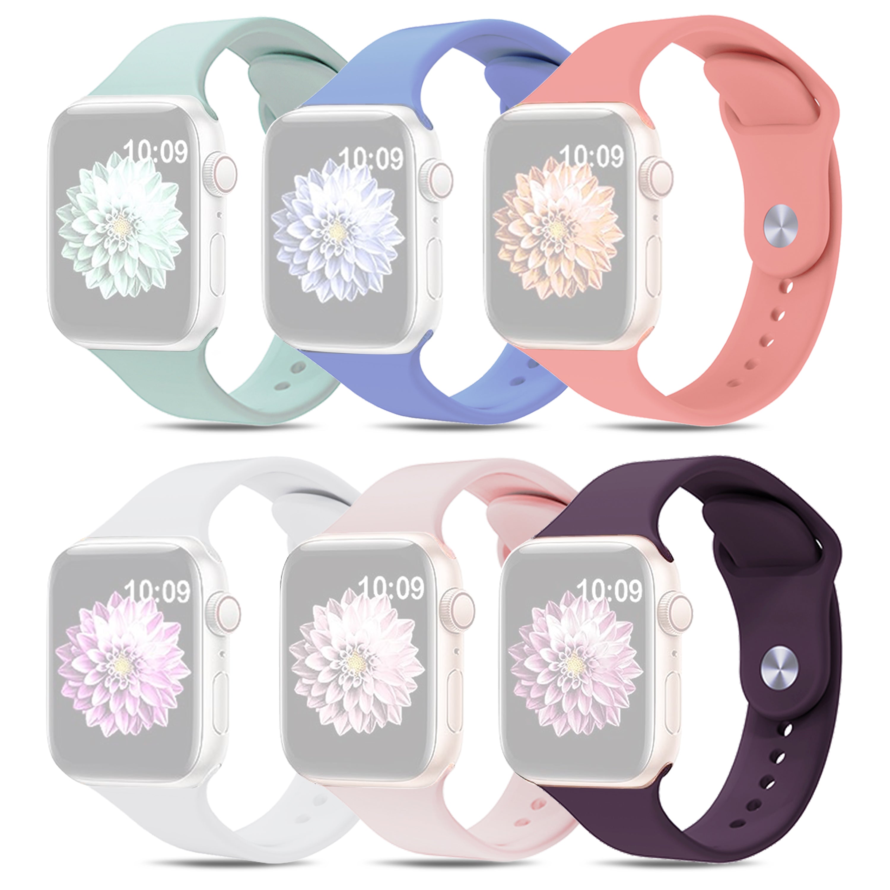 For Apple Watch Ultra 2 49mm Series 9 45mm SE (2023) 44mm Ultra 49mm 8 7 45mm 6 5 4 SE (2022) SE 44mm 3 2 1 42mm 6pcs AW Silicone Smart Watch Band Replacement Size S M