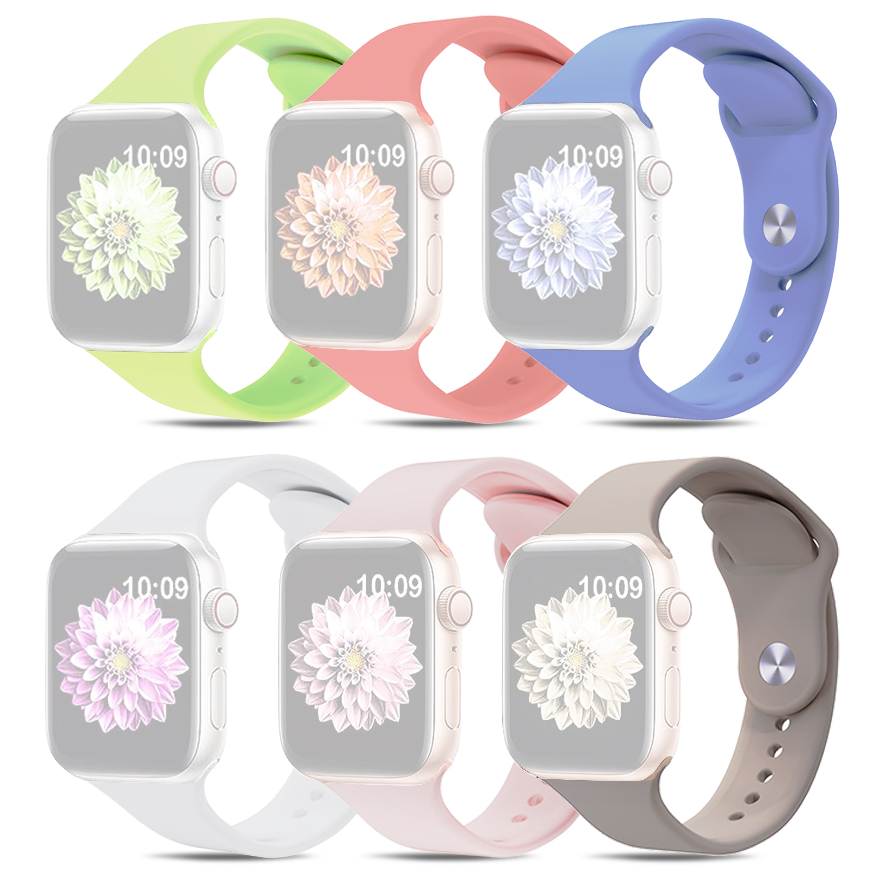 For Apple Watch 9 8 7 41mm SE SE (2022) SE (2023) 6 5 4 40mm 3 2 1 38mm AW 6pcs Adjustable Silicone Smart Watch Bands Size S M