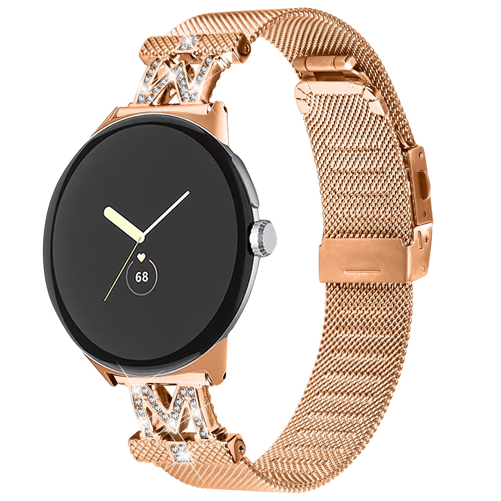 For Google Pixel Watch 2 Pixel Watch M-shape Design Watch Strap Milanese Stainless Steel Wrist Band with Buckle