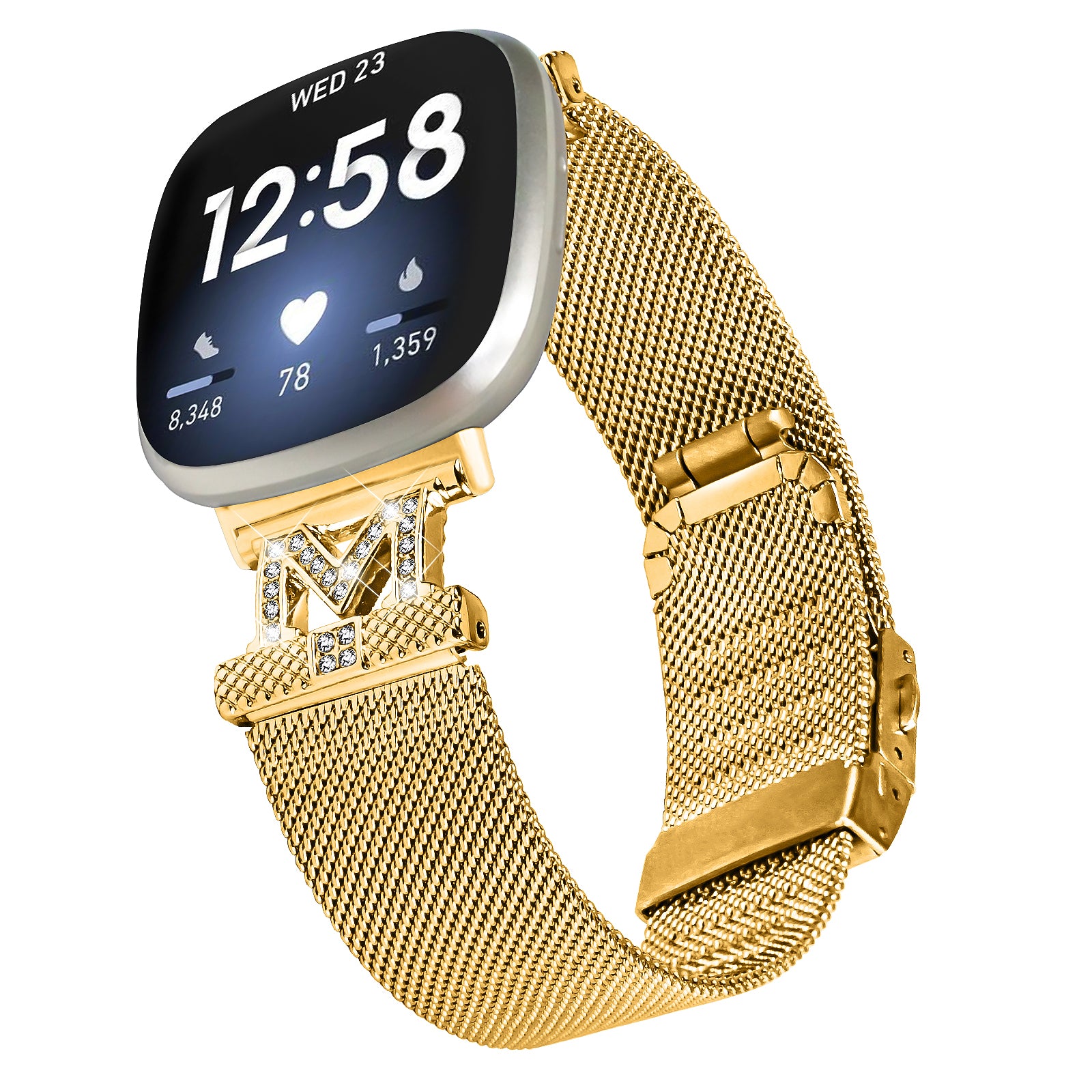 For Fitbit Versa 4 Sense 2 Stylish M-shape Design Watch Strap Milanese Stainless Steel Band with Folding Buckle