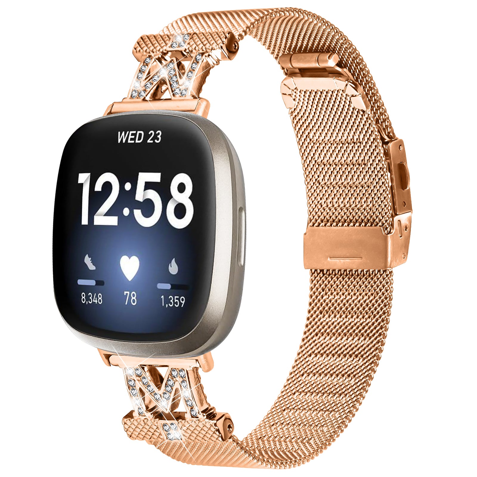 For Fitbit Versa 4 Sense 2 Stylish M-shape Design Watch Strap Milanese Stainless Steel Band with Folding Buckle