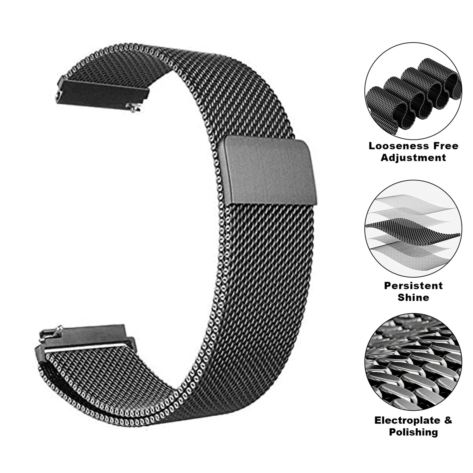 Milanese Mesh Band for Garmin Forerunner 255S Xiaomi Mi Watch 18mm Stainless Steel Magnetic Wristband