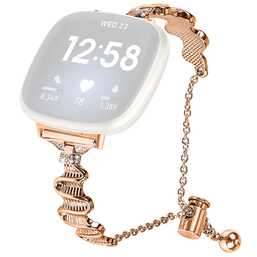 For Fitbit Sense Versa 3 Stainless Steel Watch Band Rhinestones Decor Bracelet Strap Replacement
