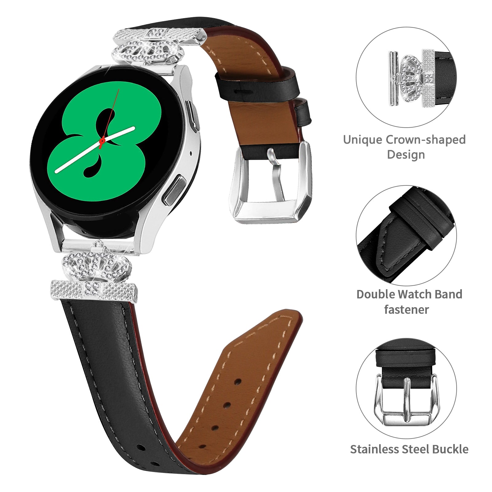 Crown Connector Watch Band for Huami Amazfit Cheetah Pro 20mm Replacement Strap with Silver Buckle