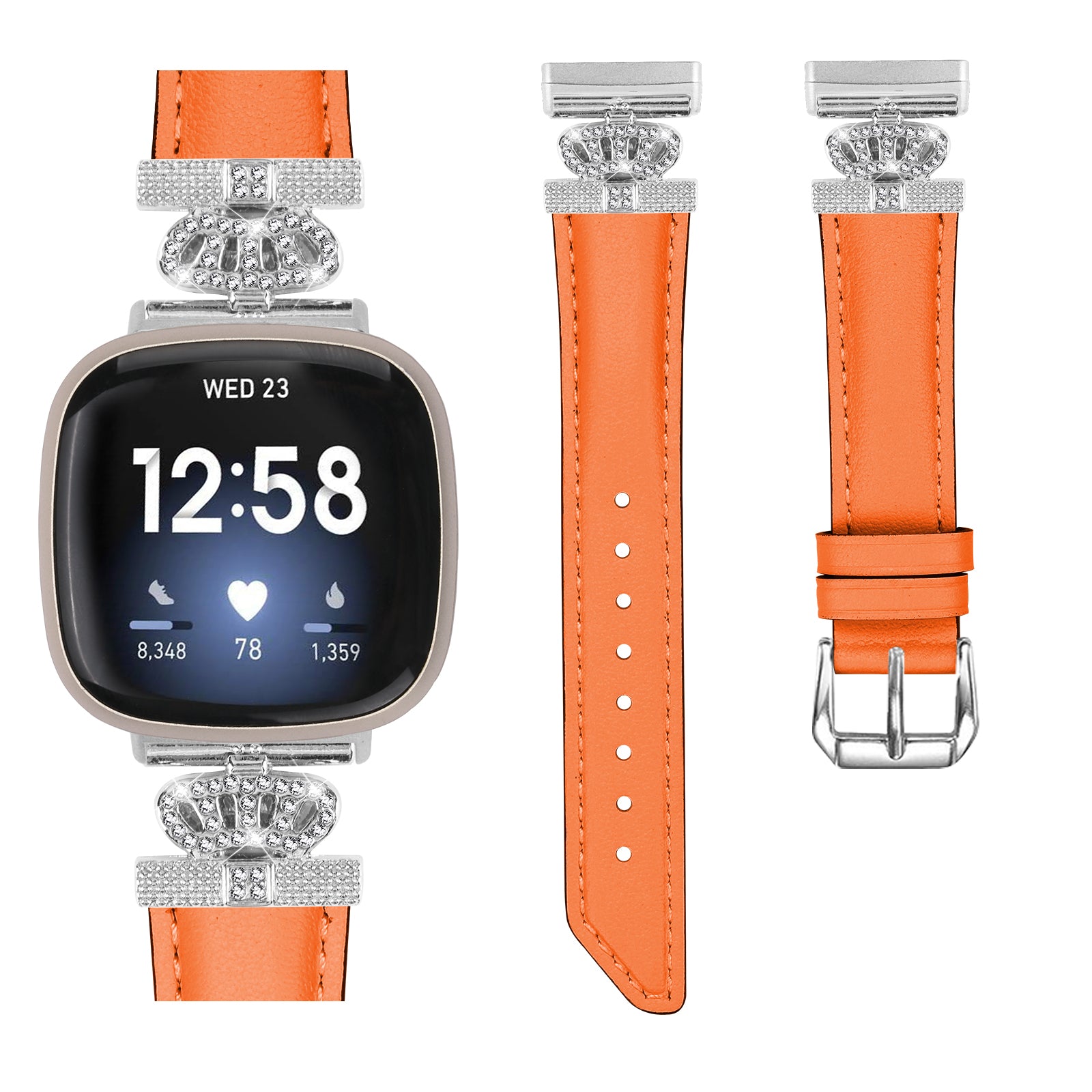 For Fitbit Versa 3 4 Sense 2 Watch Band Crown Connector Replacement Strap with Silver Buckle