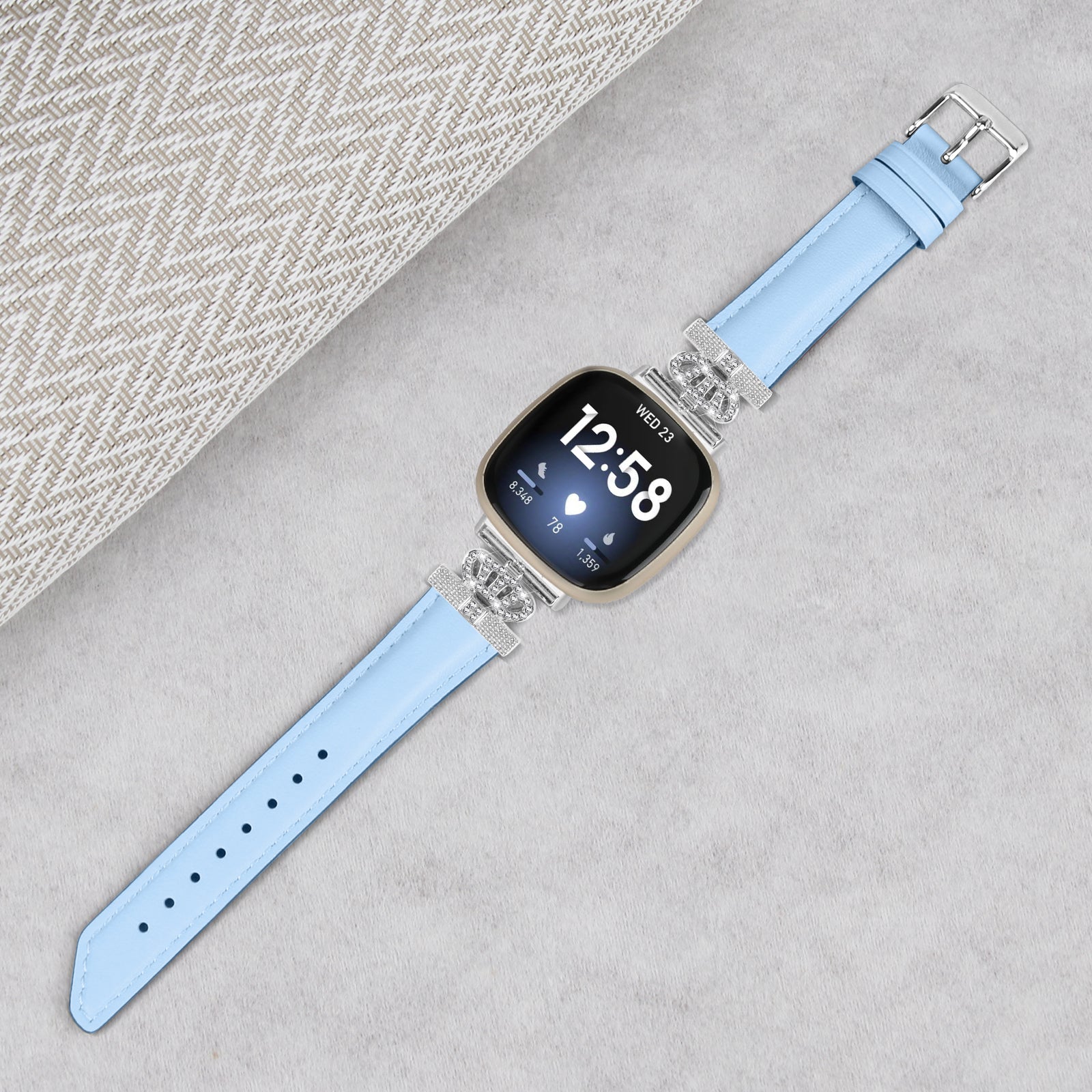 For Fitbit Versa 3 4 Sense 2 Watch Band Crown Connector Replacement Strap with Silver Buckle