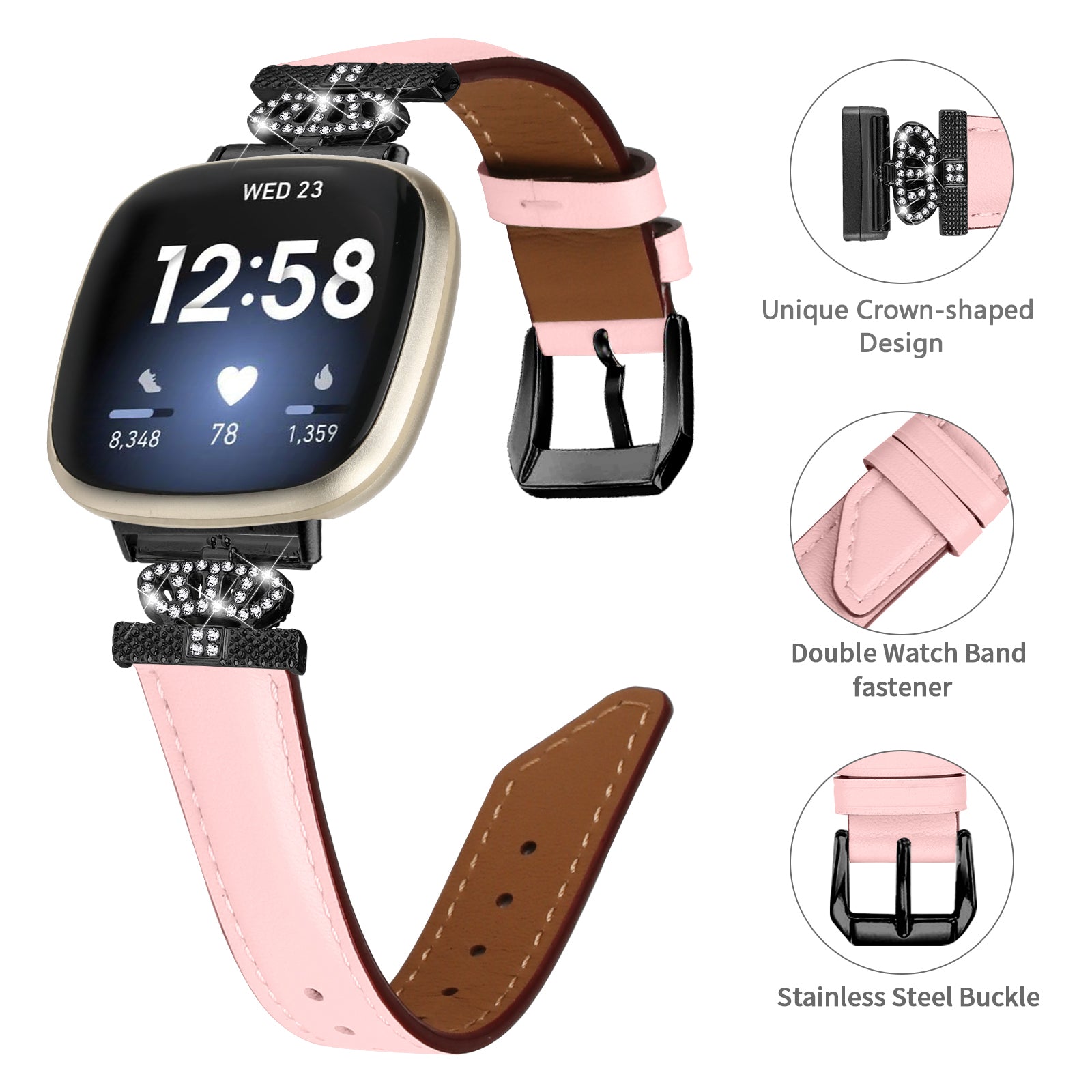 For Fitbit Versa 3 Versa 4 Sense Sense 2 Black Buckle Watch Strap Genuine Cowhide Leather Wristband